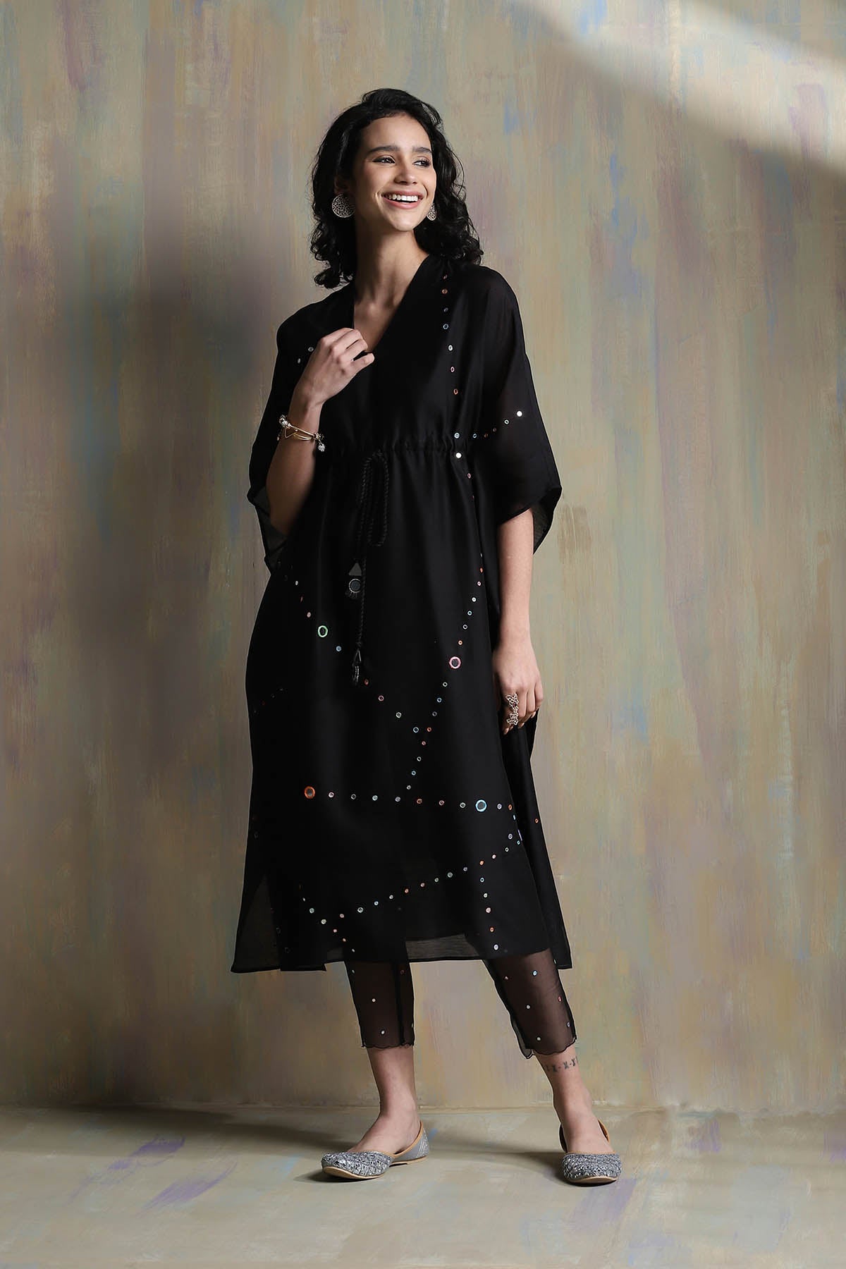 Buy Black Mirror Work Kaftan Set by Charkhee for women online at ScrollnShops