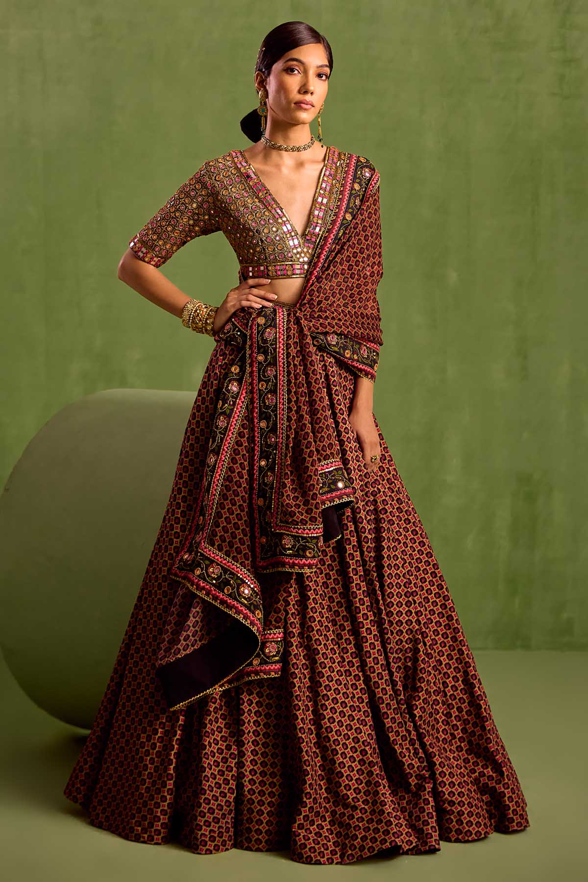 Designer Neha Khullar Black Mirror Work Lehenga Set for Women Online