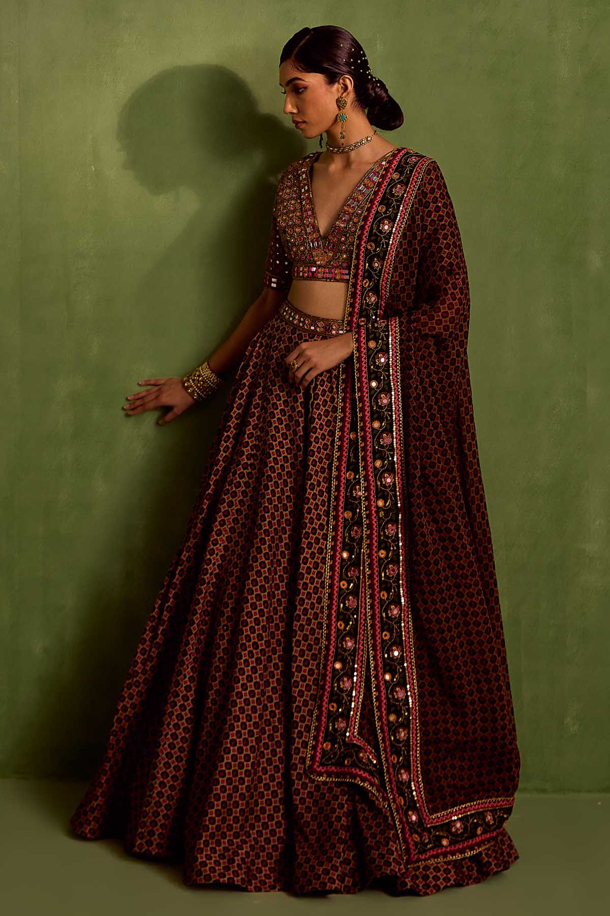 Neha Khullar Black Mirror Work Lehenga Set for women online at ScrollnShops