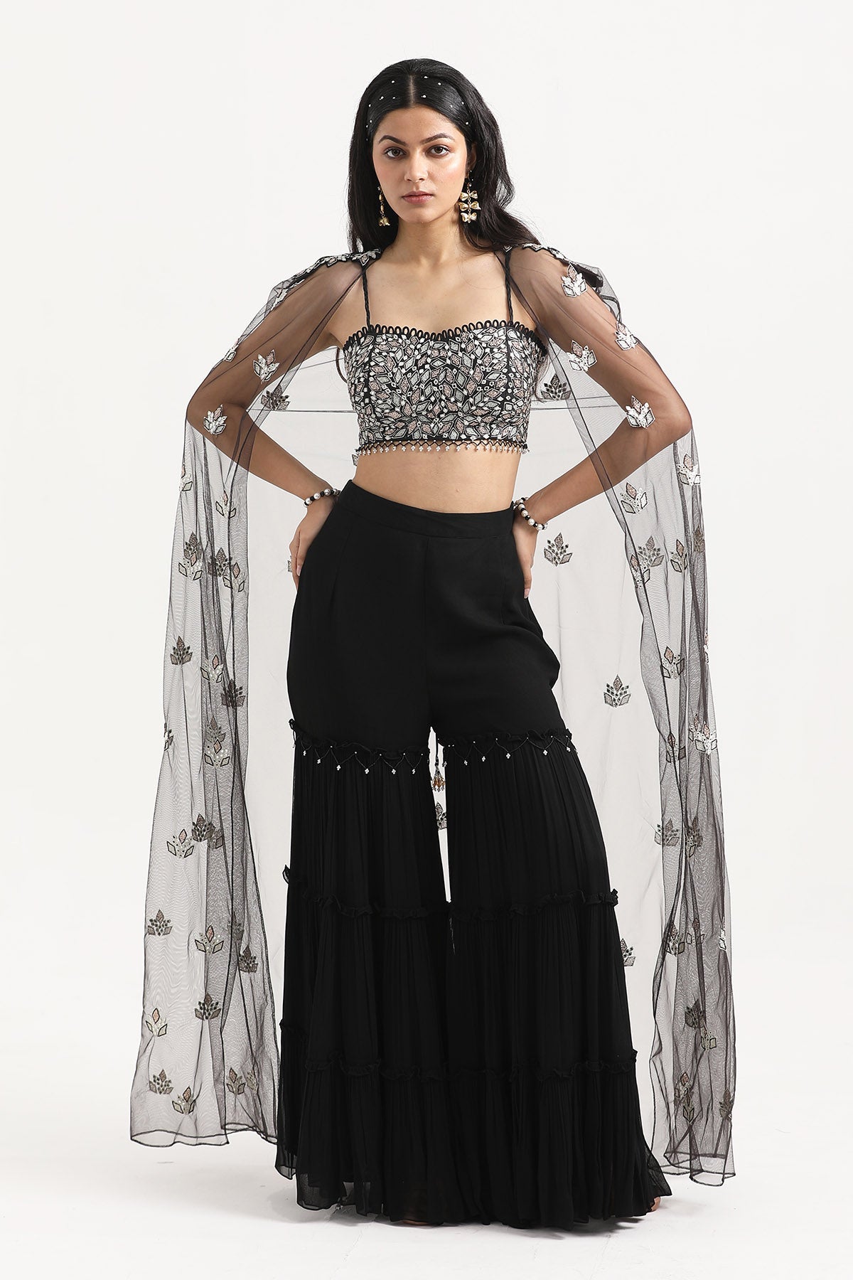 Buy Black Mirror Work Sharara Set by Nitisha Kashyapi for women online at ScrollnShops