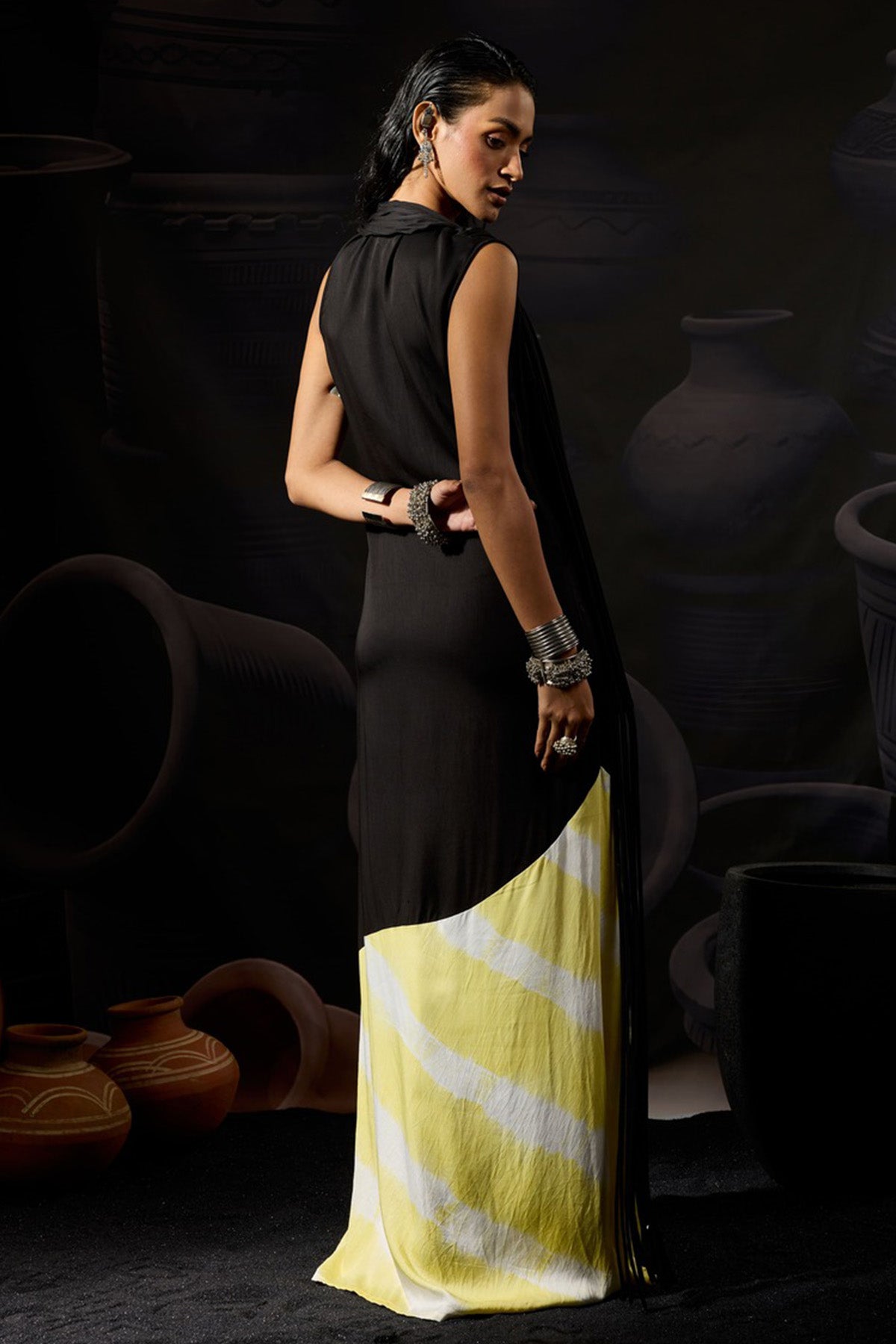 Black Modal Satin Saree Dress