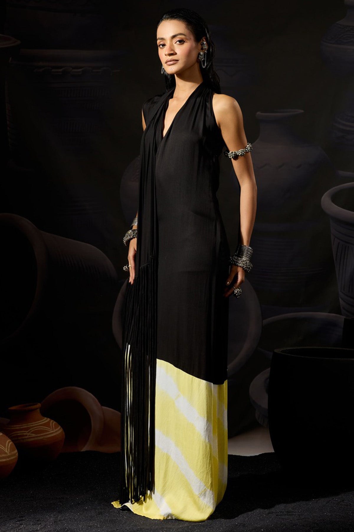 Black Modal Satin Saree Dress
