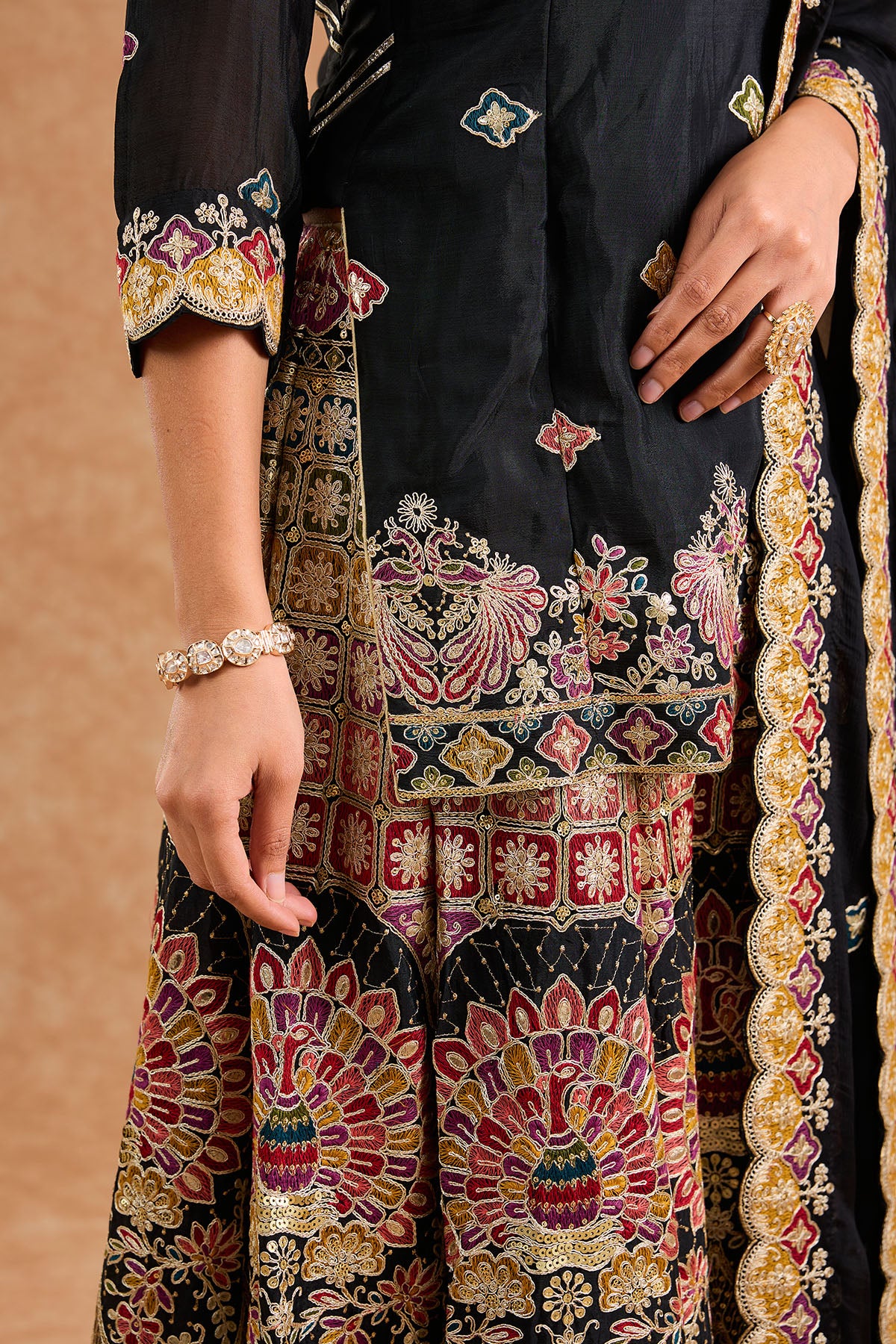 Black Multi Thread Sharara Set