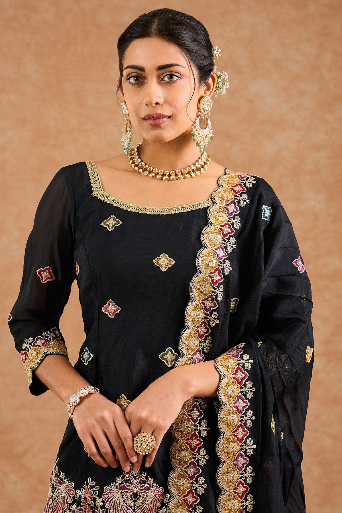 Black Multi Thread Sharara Set