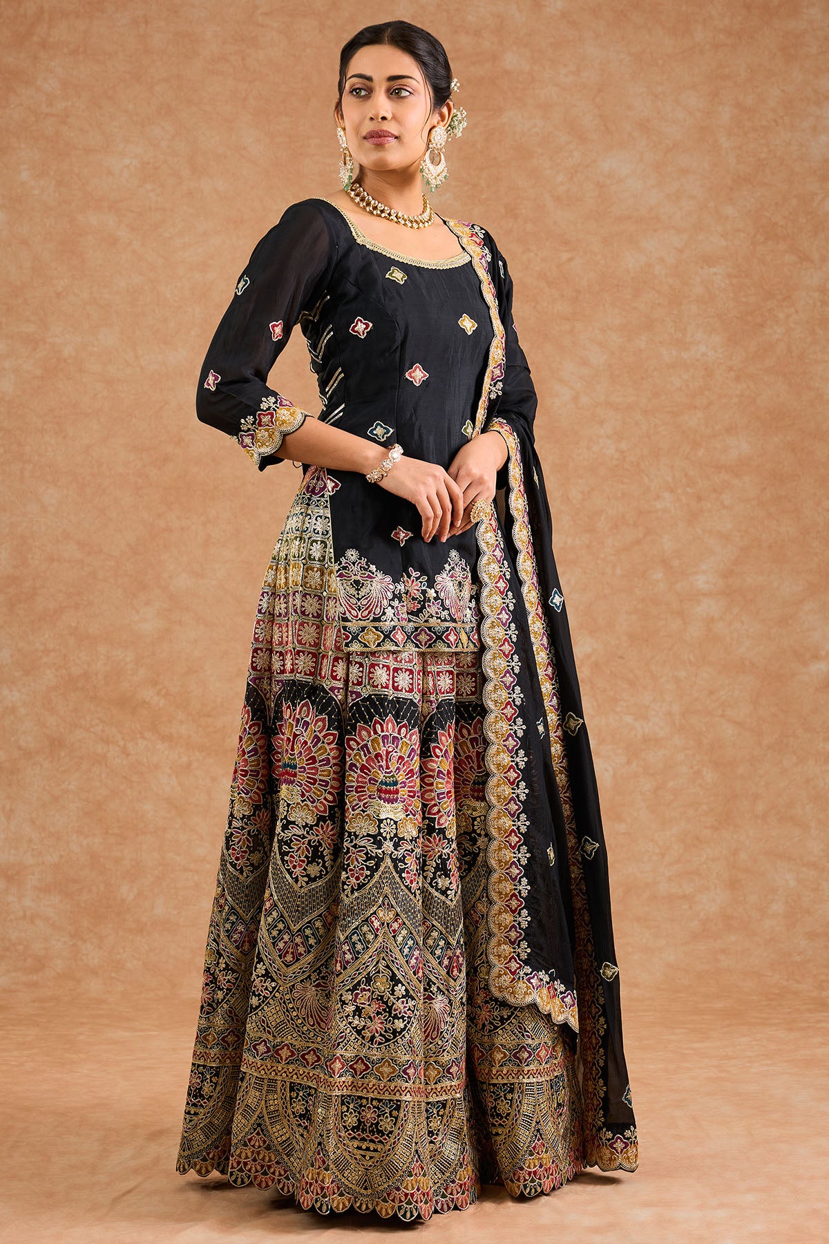 Black Multi Thread Sharara Set