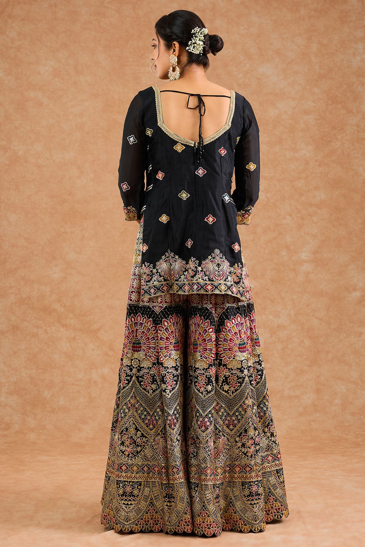 Black Multi Thread Sharara Set