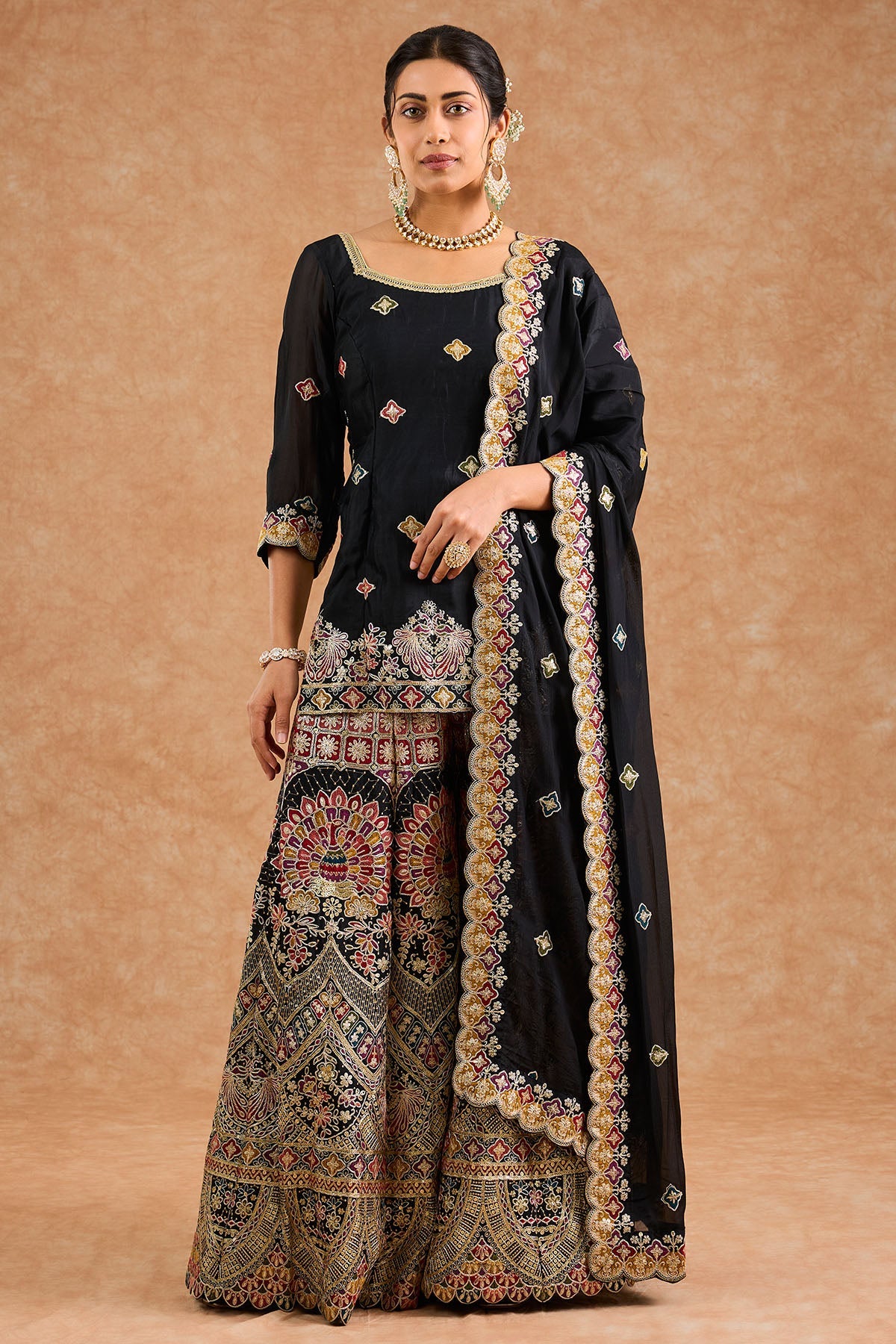 Buy Black Multi Thread Sharara Set for women by Milu Madan online available at scrollnshops