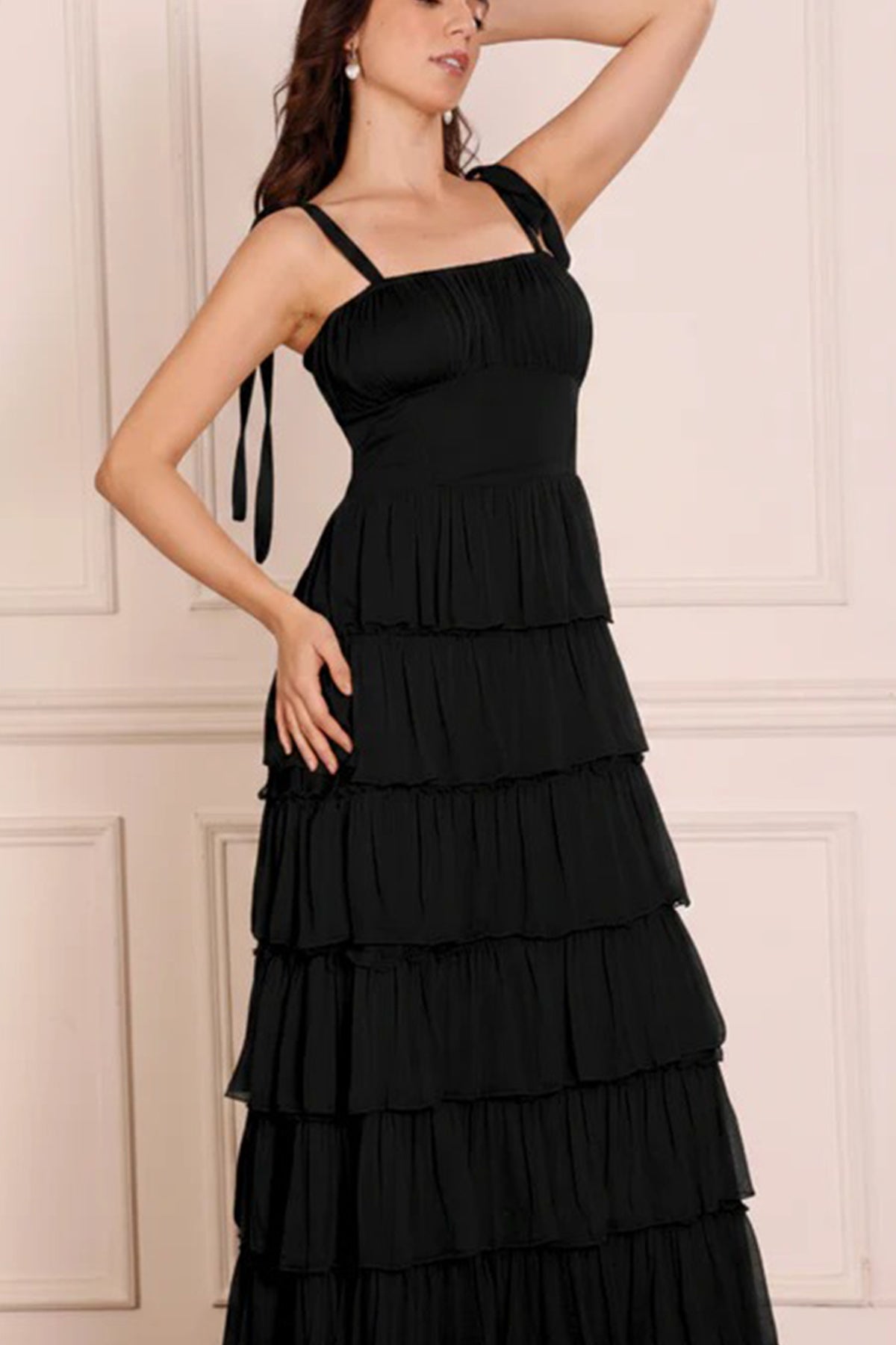 Black Multiple Tier Maxi Dress