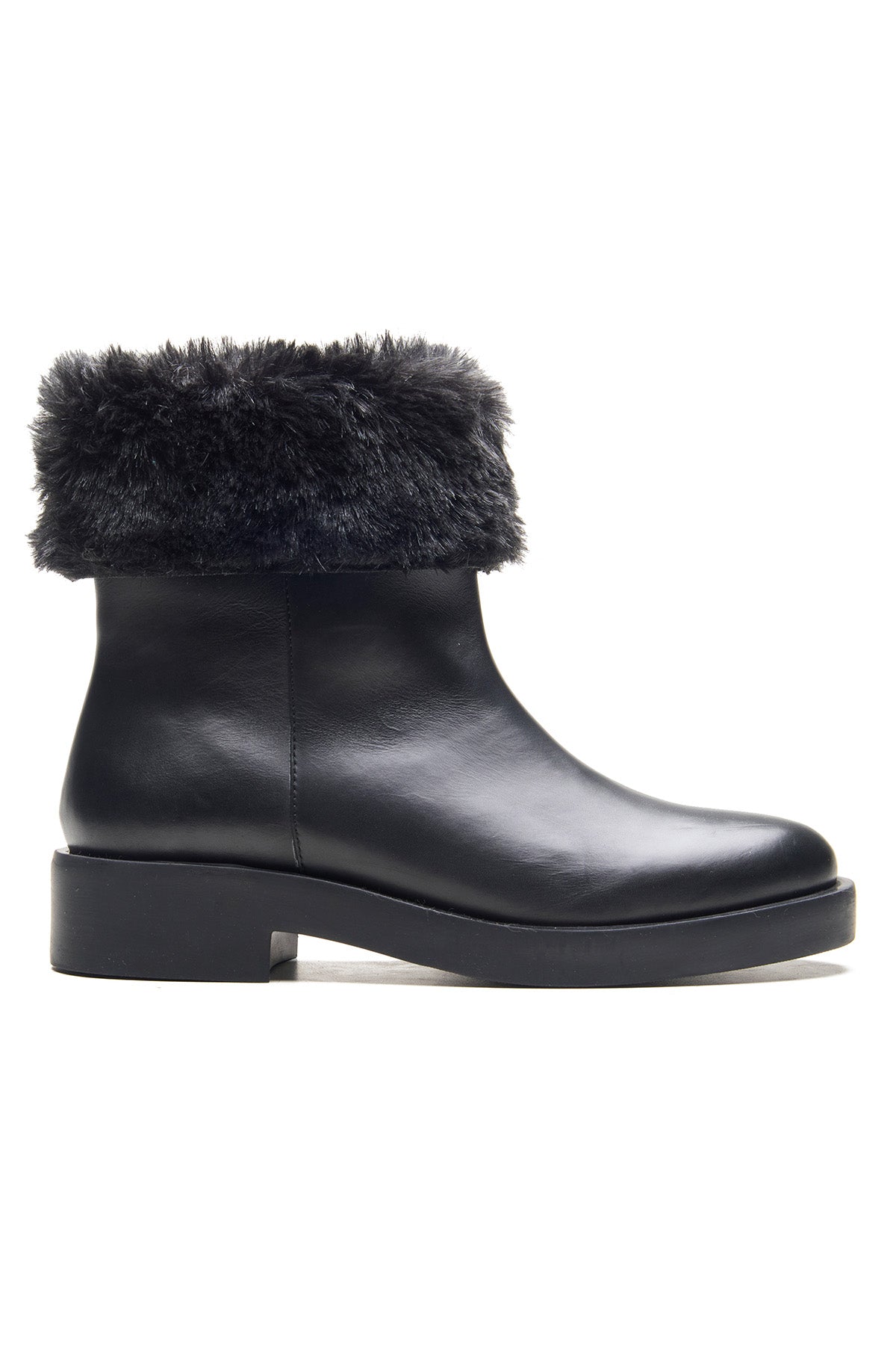 Black Nappa Leather Fur Boots