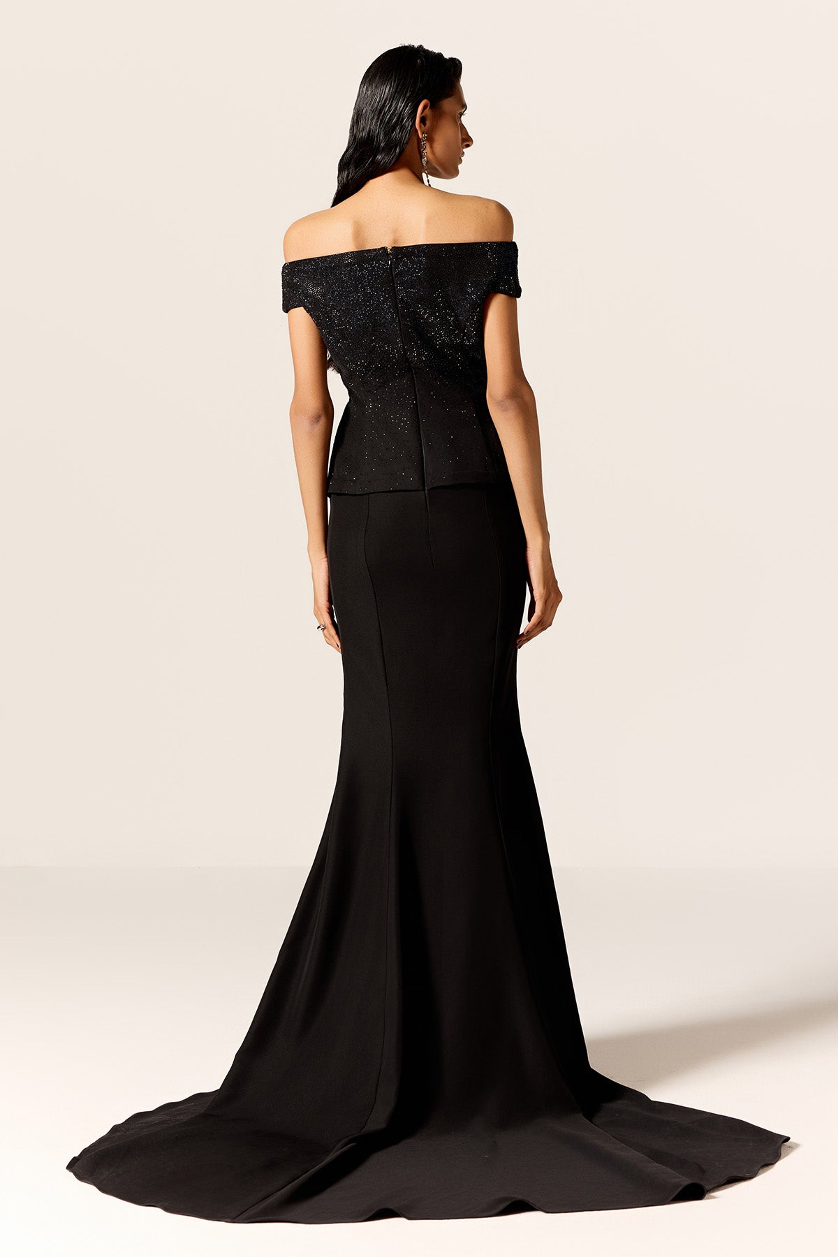 Black Off-Shoulder Flared Gown