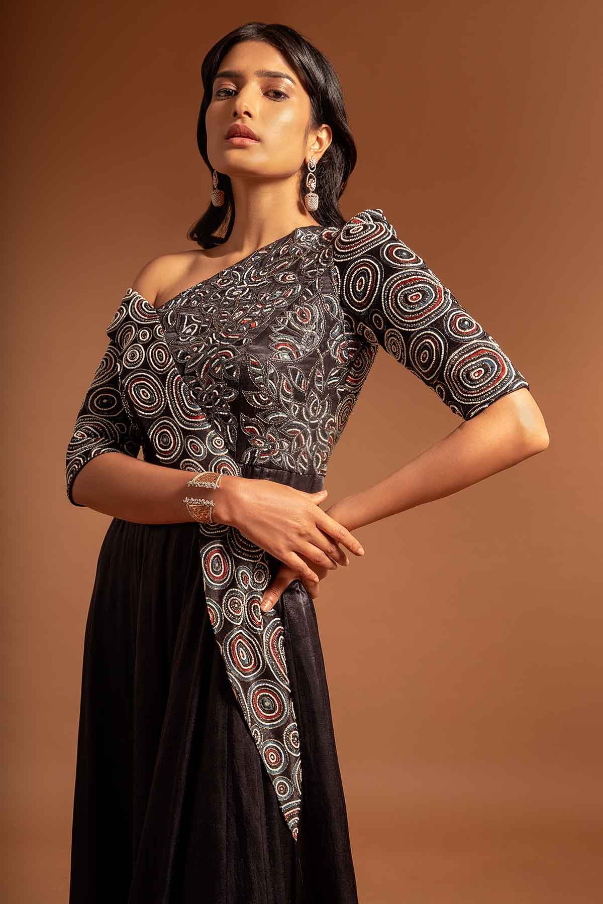 Black One Shoulder Anarkali
