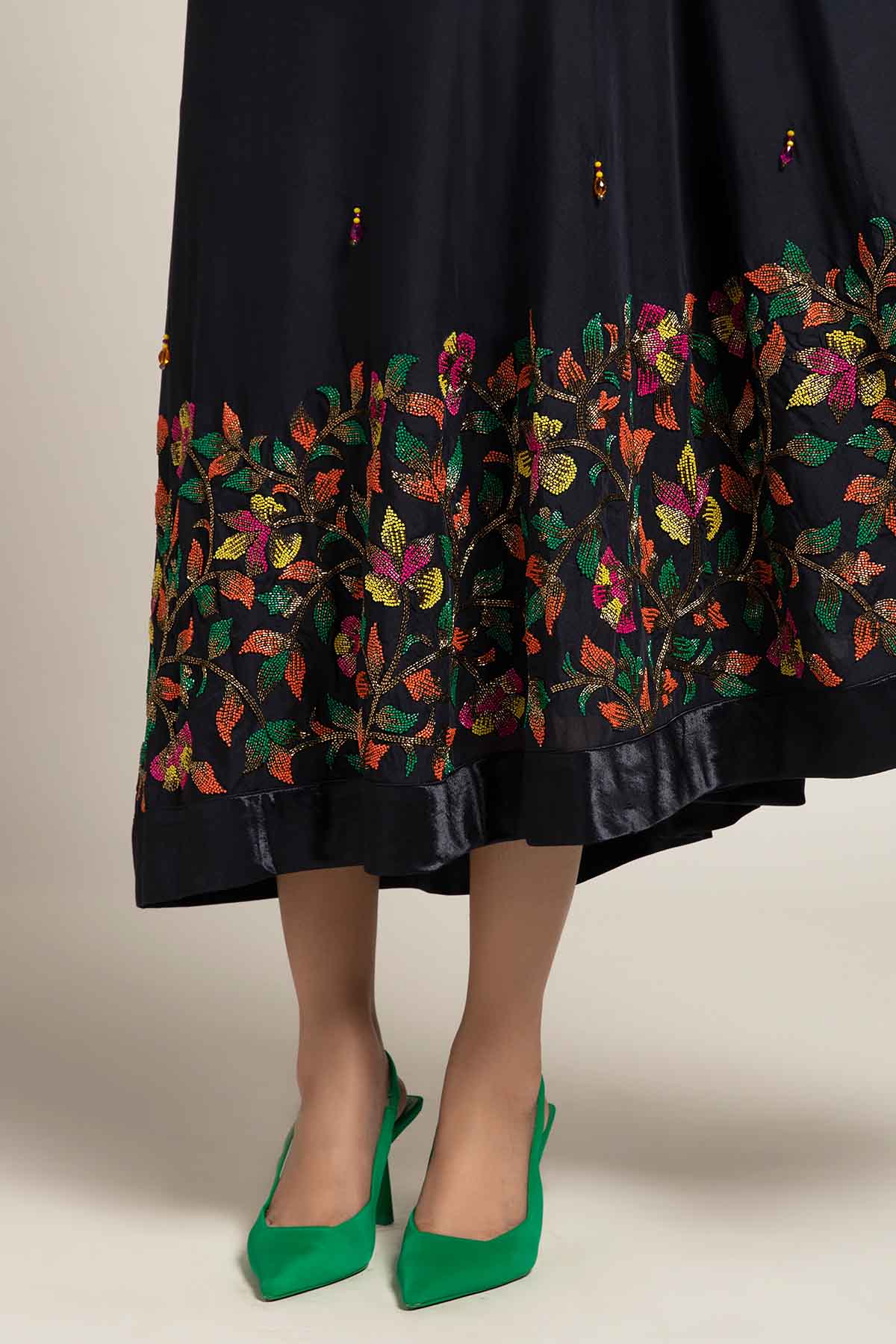 Black One Shoulder Cutdana Dress