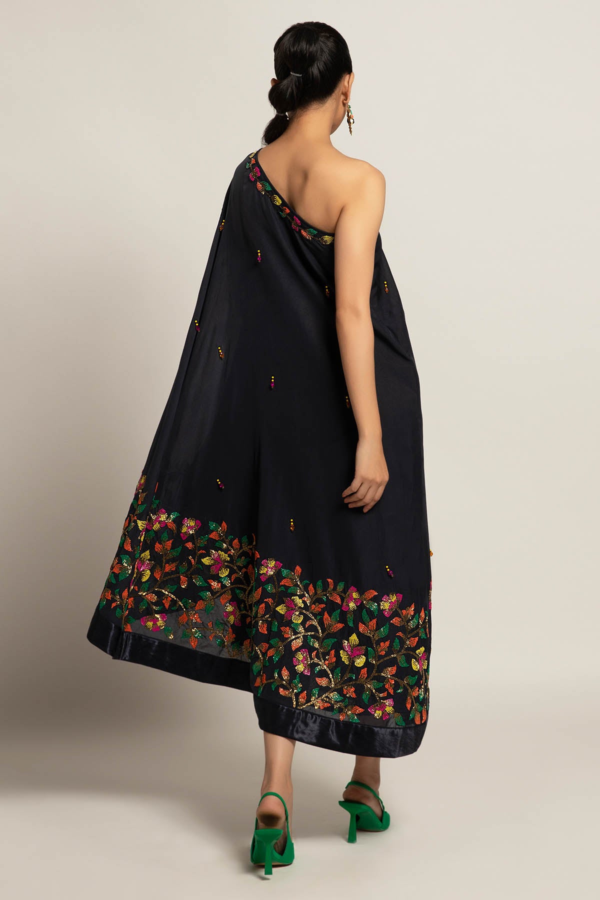 Black One Shoulder Cutdana Dress