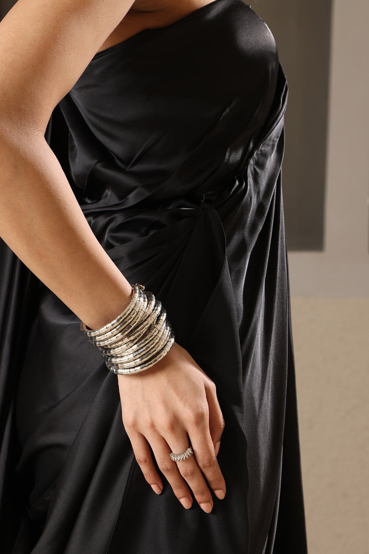 Black One Shoulder Drape Dress