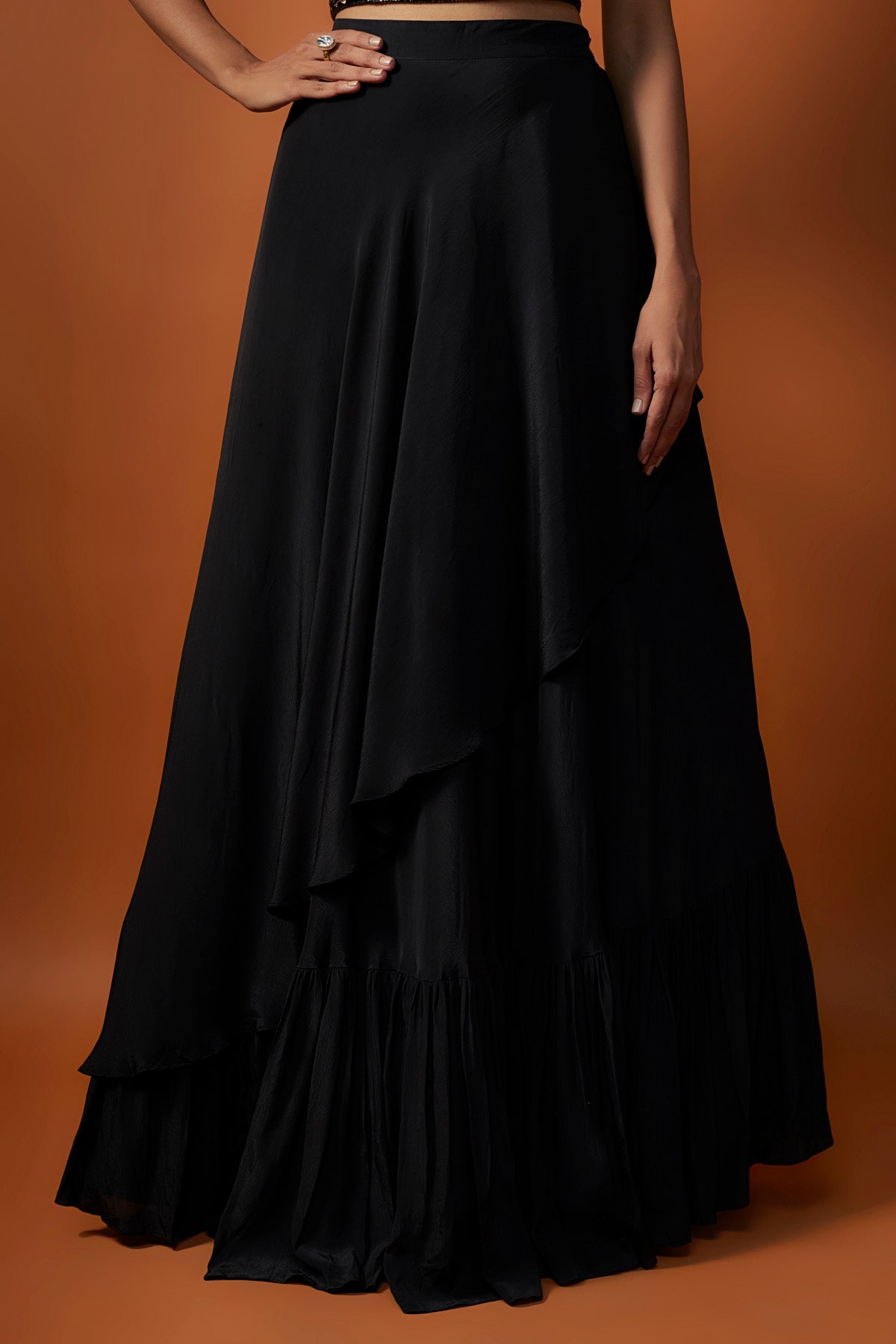 Black One Shoulder Lehenga Set