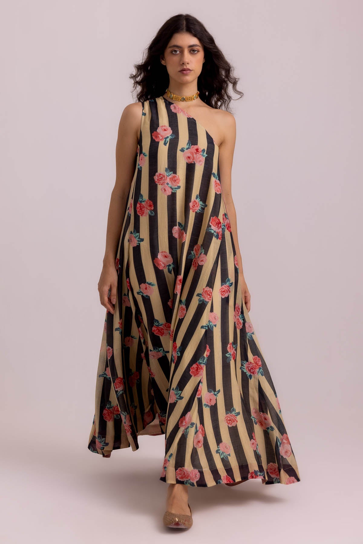 Label Shreya Sharma Black One Shoulder Print Dress for women online at ScrollnShops