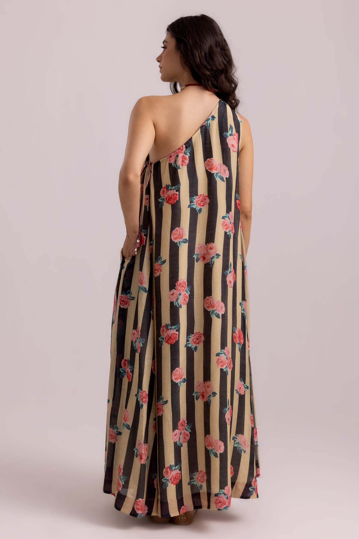 Black One Shoulder Print Dress