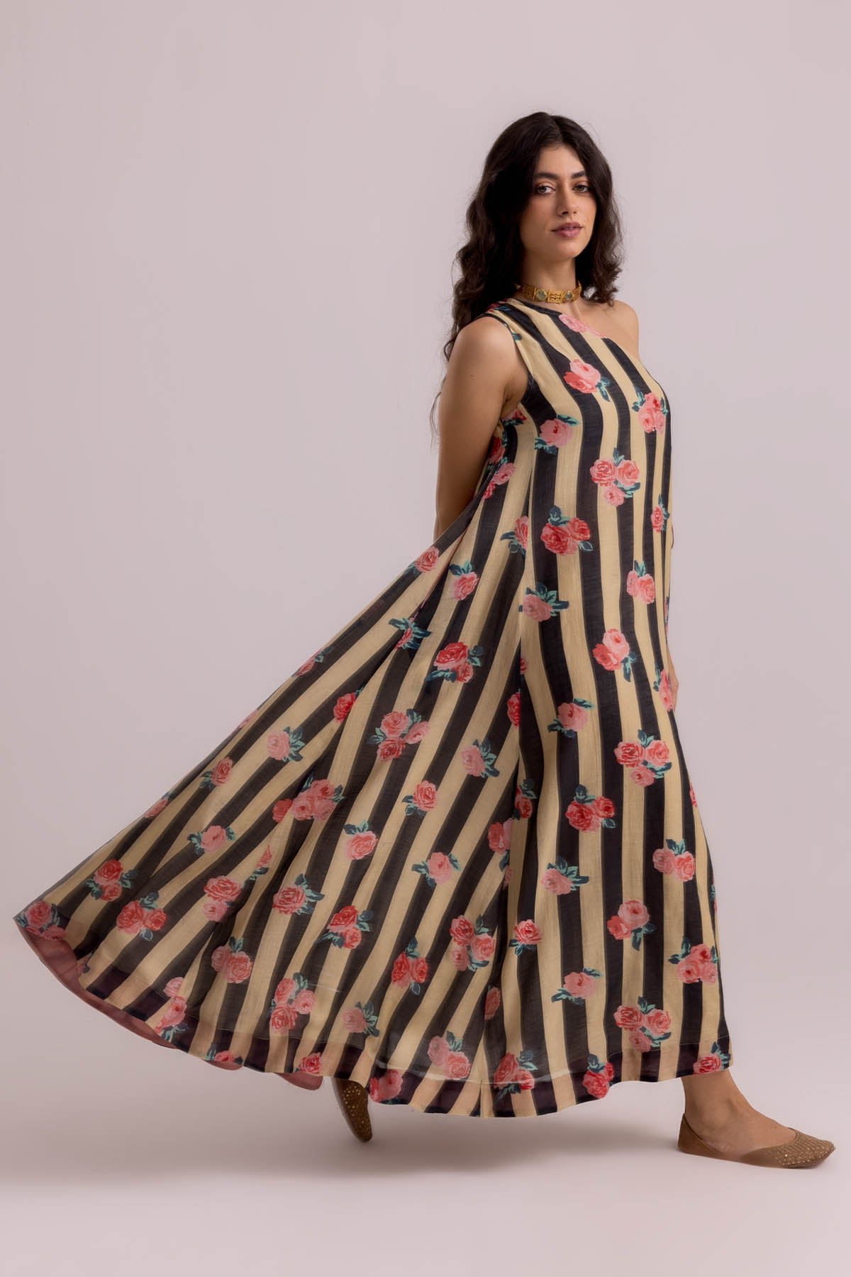 Black One Shoulder Print Dress