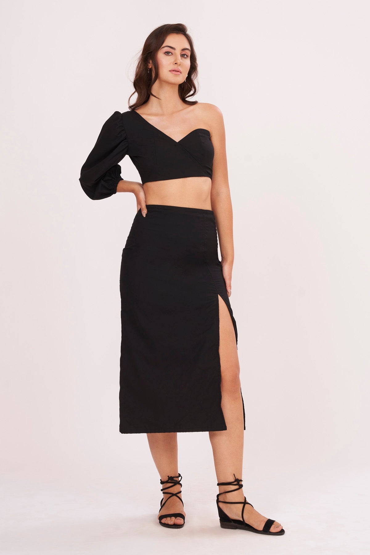 Buy Designer Black One Shoulder Top & Skirt Set for Women Online