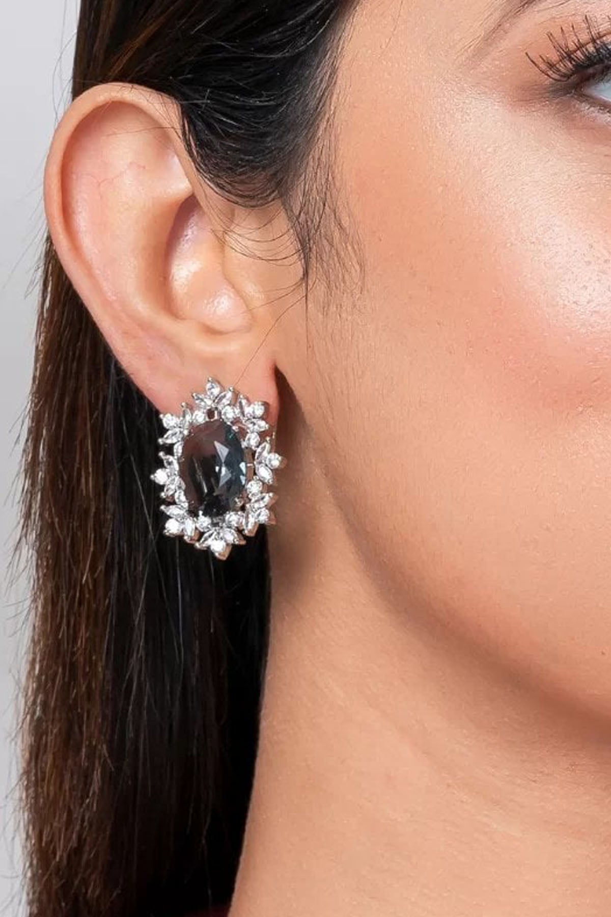 Black Oval Diamond Earrings of Brand Putstyle Available online at ScrollnShops