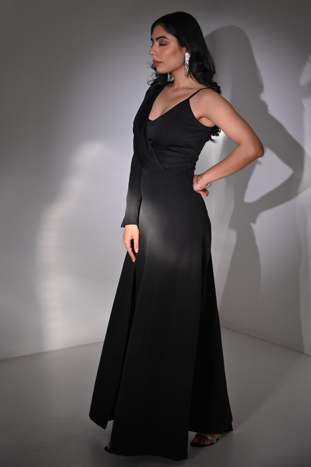 Black Overlap Collar Dress