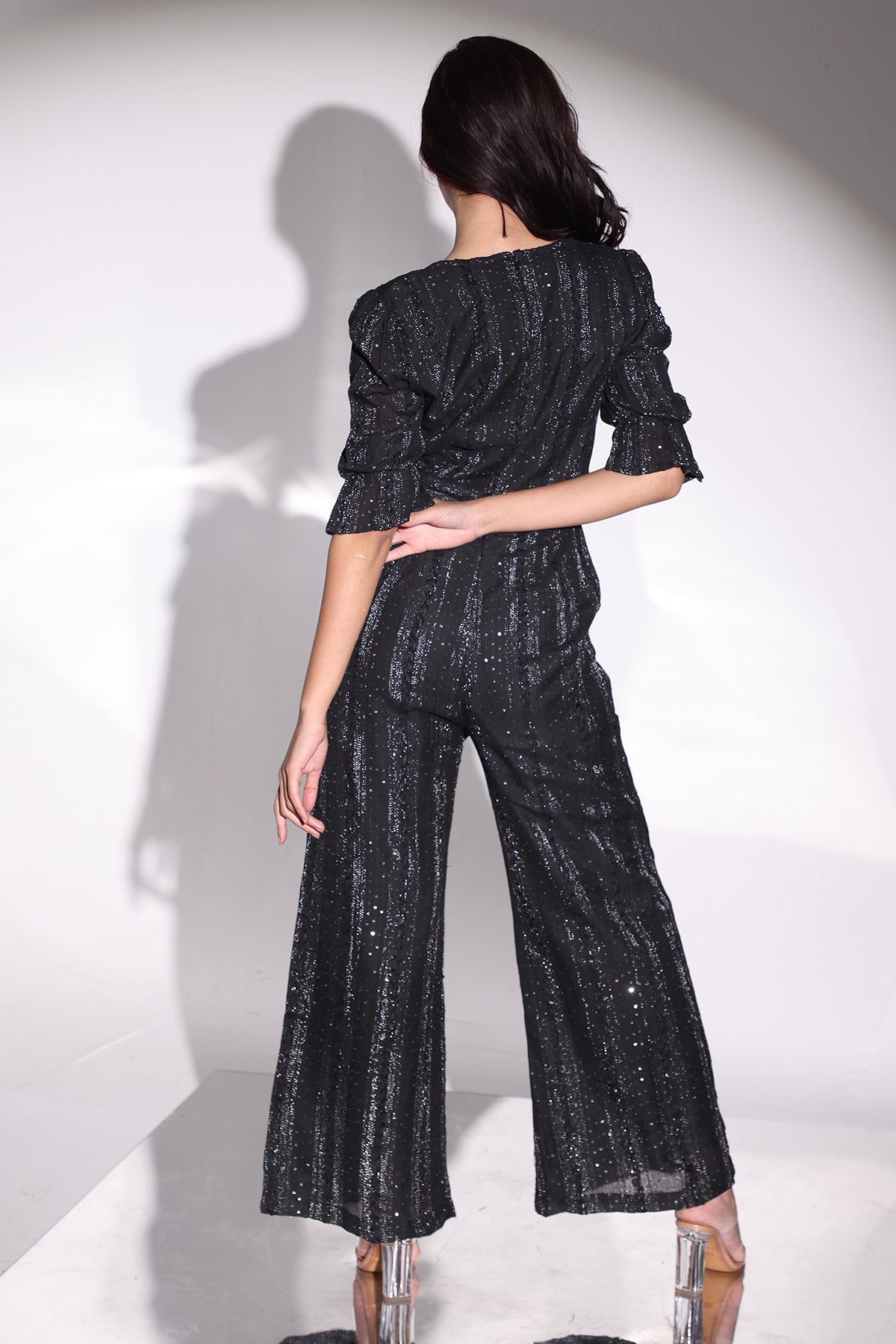 Black Overlap Neck Jumpsuit
