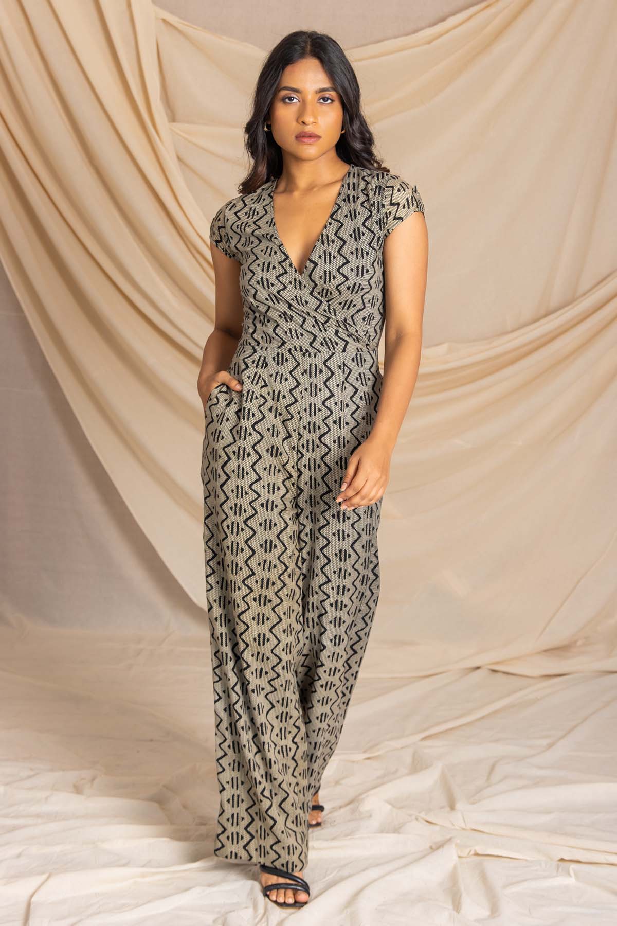 Buy Label J Black Overlapped Jumpsuit at ScrollnShops