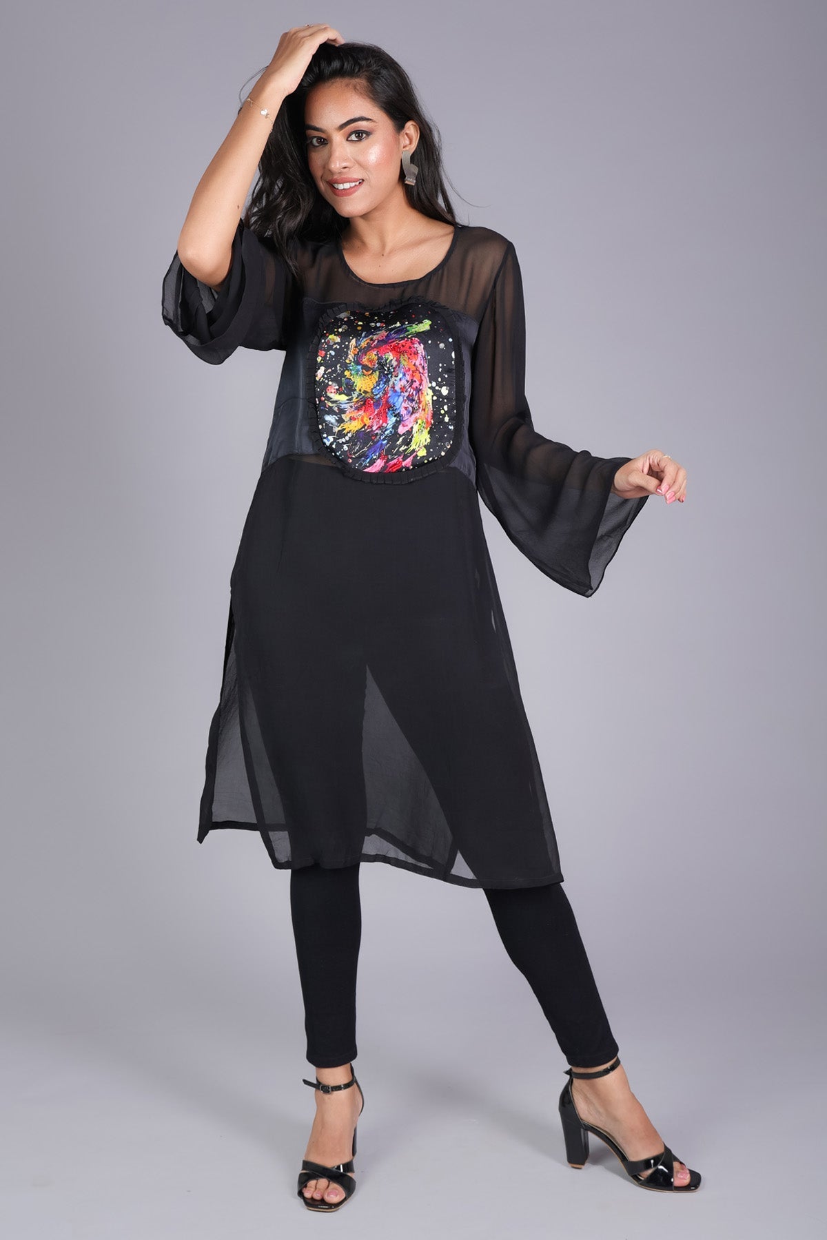 Etti Kapoor Black Owl Printed Long Kurta Online