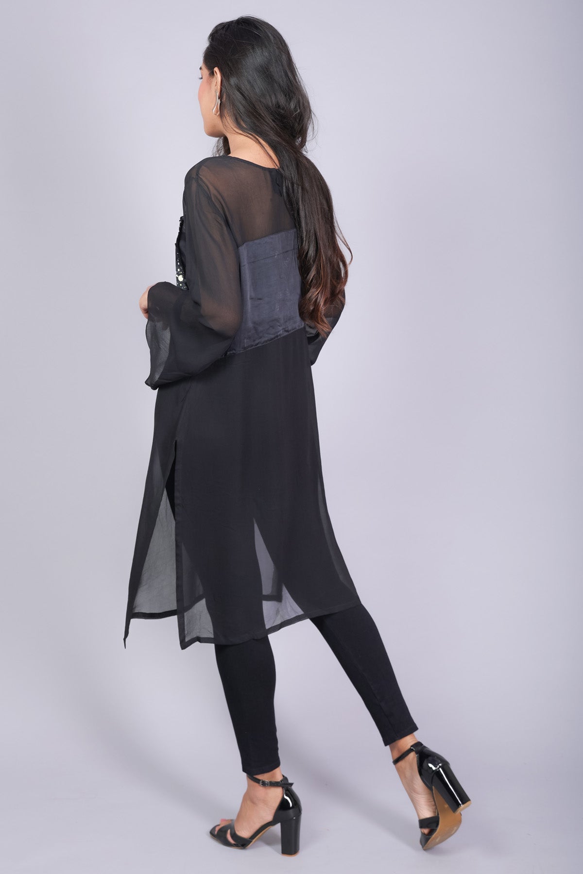 Black Owl Printed Long Kurta