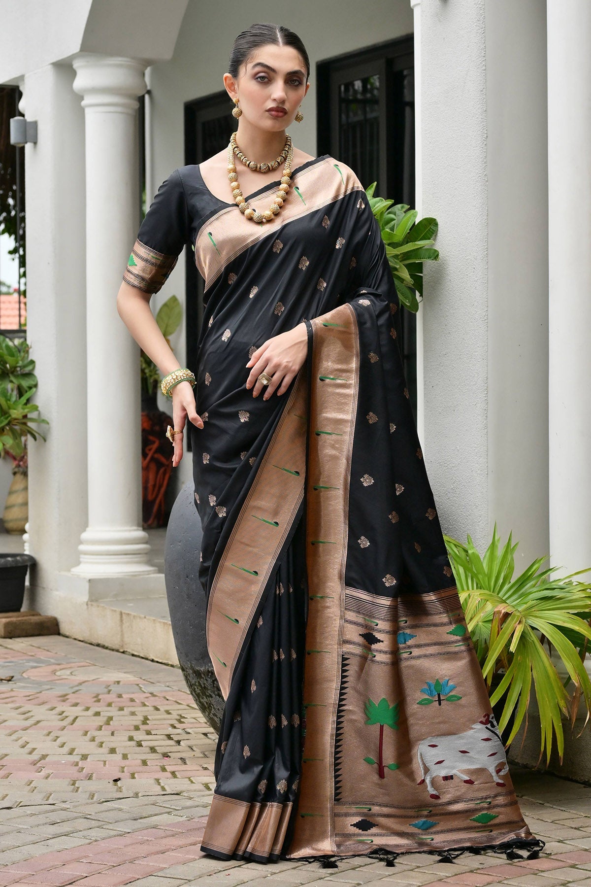 Buy Black Paithani Silk Woven Saree for women by Lili Lala Designer online available at scrollnshops