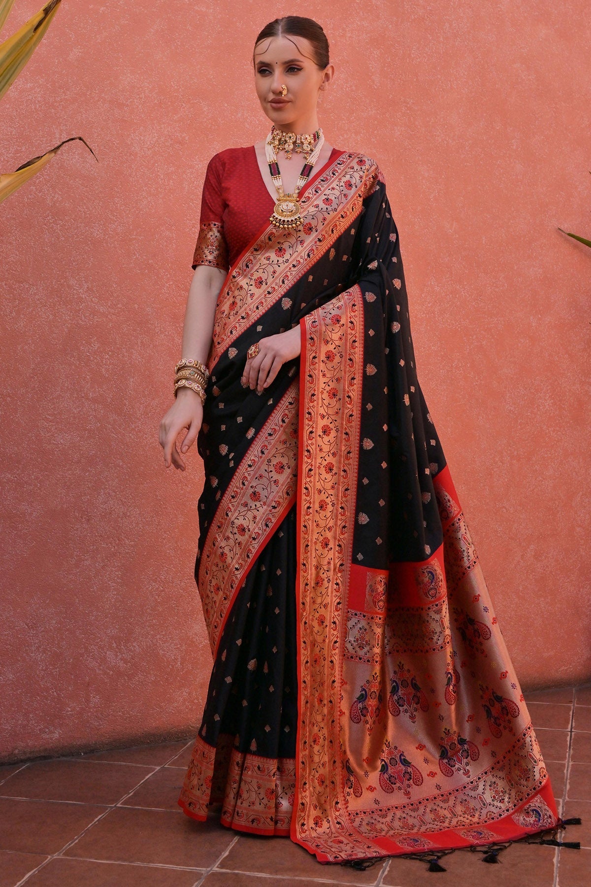 Buy Black Paithani Zari Woven Saree for women by Lili Lala online available at scrollnshops