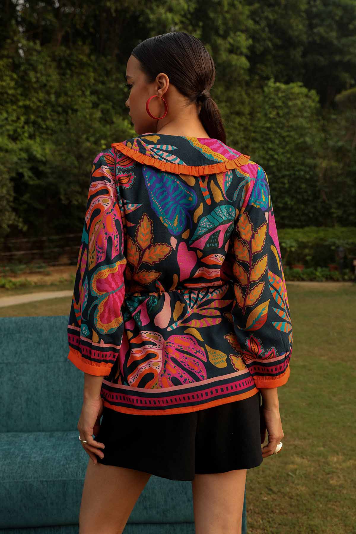 Black Palm Tropical Printed Top