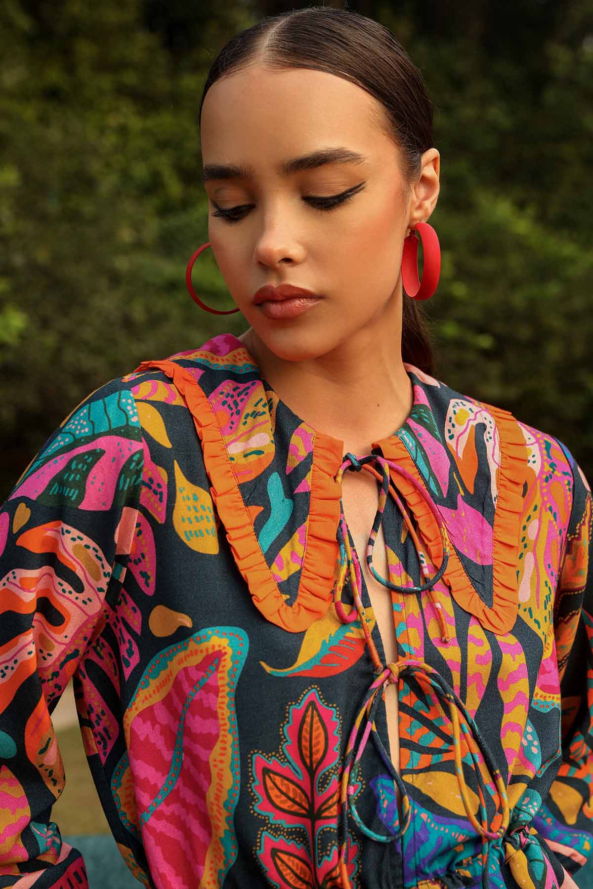 Black Palm Tropical Printed Top
