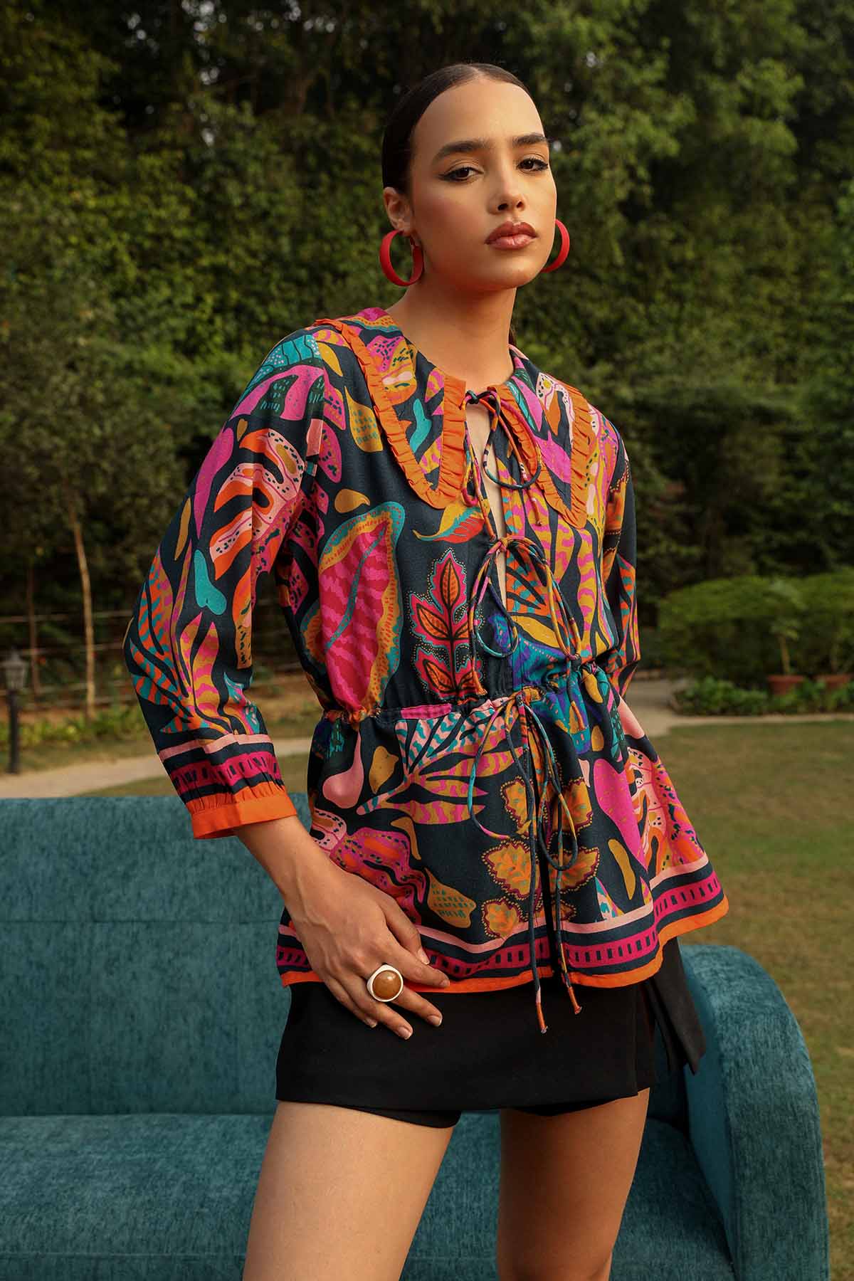 Buy Black Palm Tropical Printed Top by Sewtable Clothing for women online at ScrollnShops