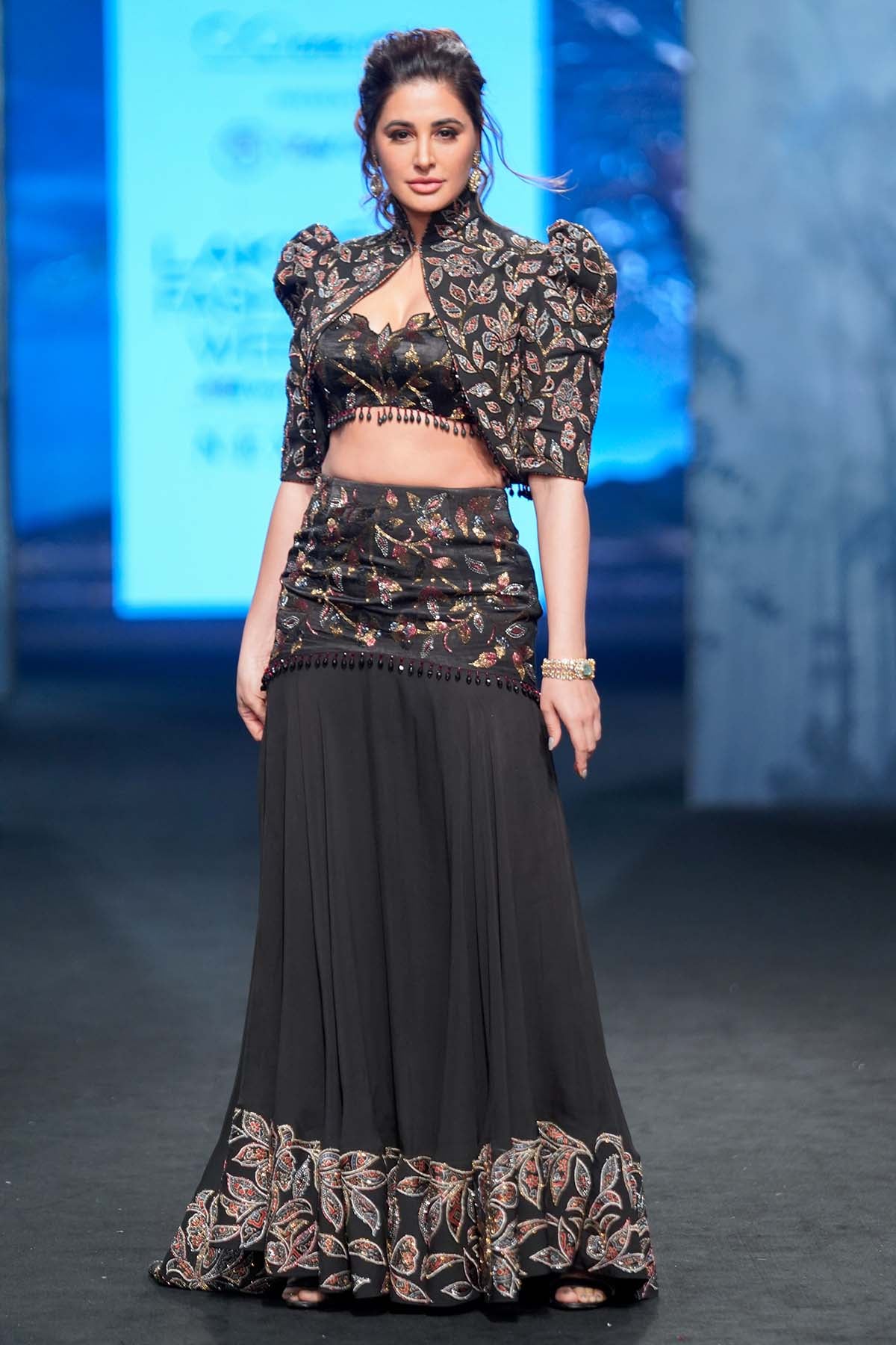 Black Patchwork Fishtail Skirt Set