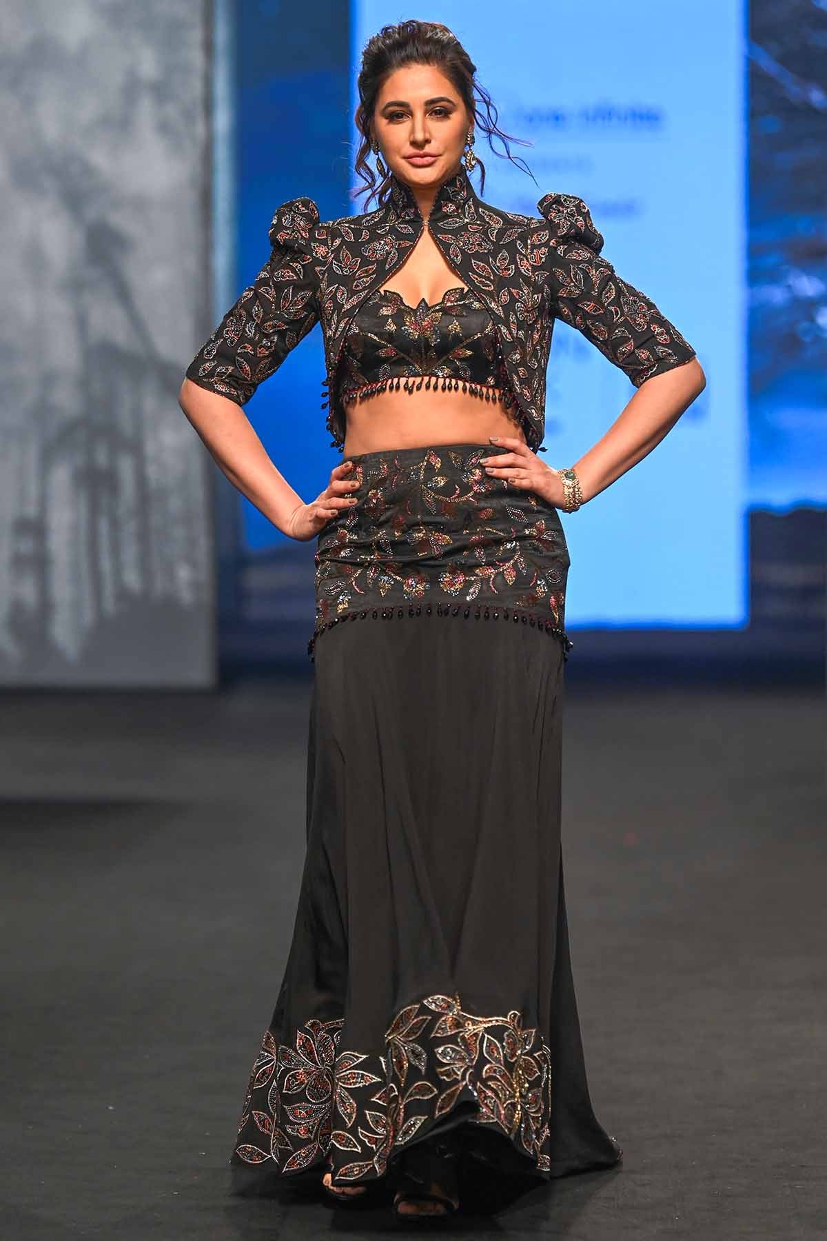 Black Patchwork Fishtail Skirt Set