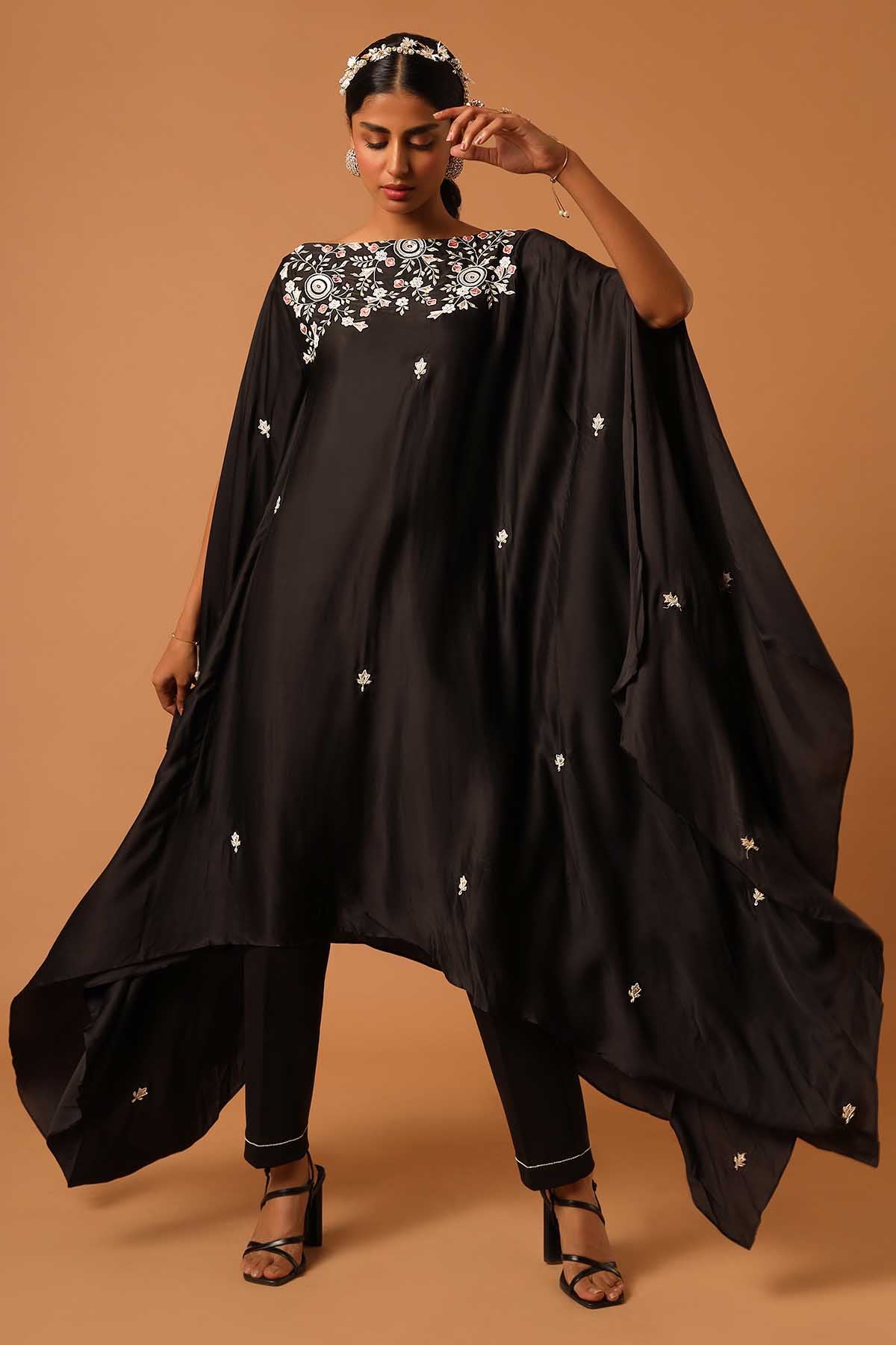 Sejal Kamdar Black Patchwork Kaftan & Pants for women online at ScrollnShops