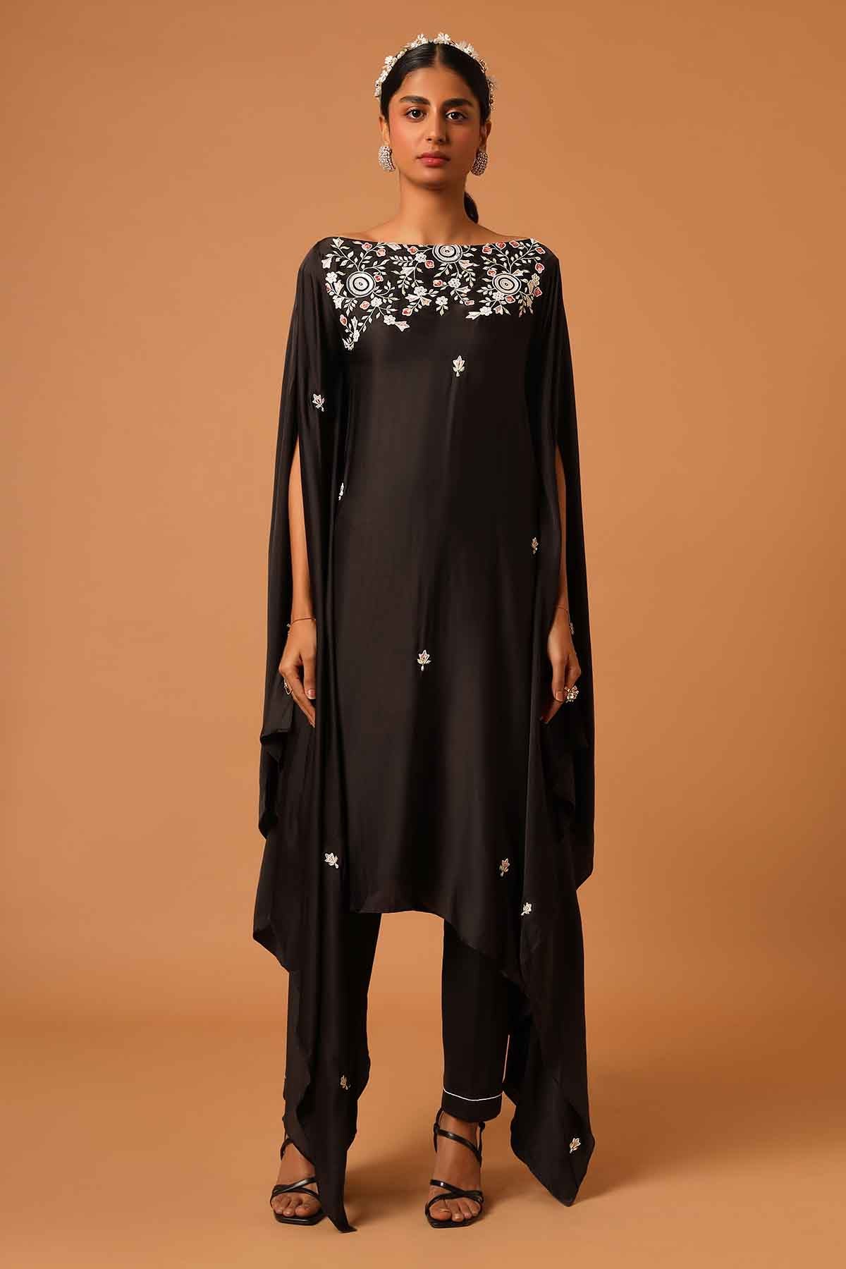 Black Patchwork Kaftan & Pants