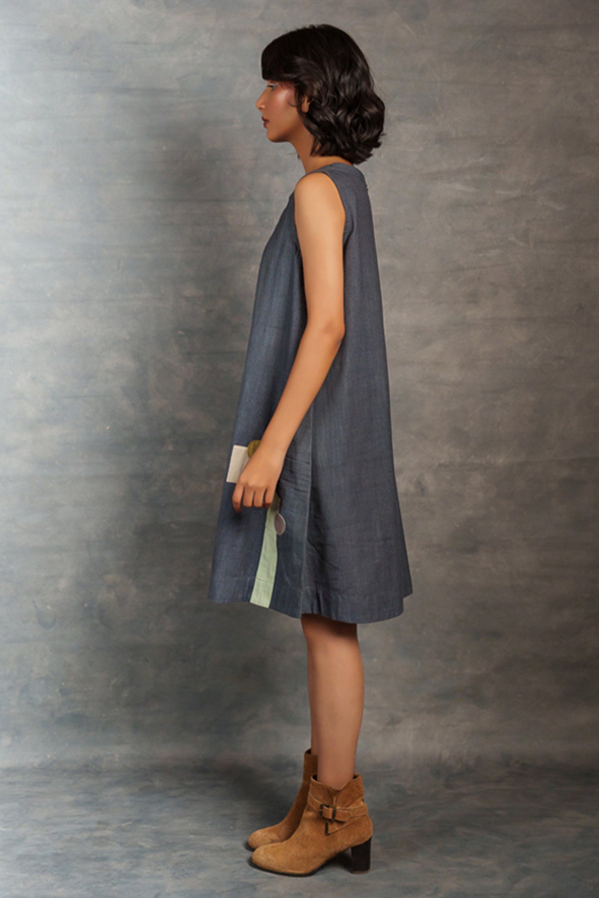 Black Patchwork Pocket Dress