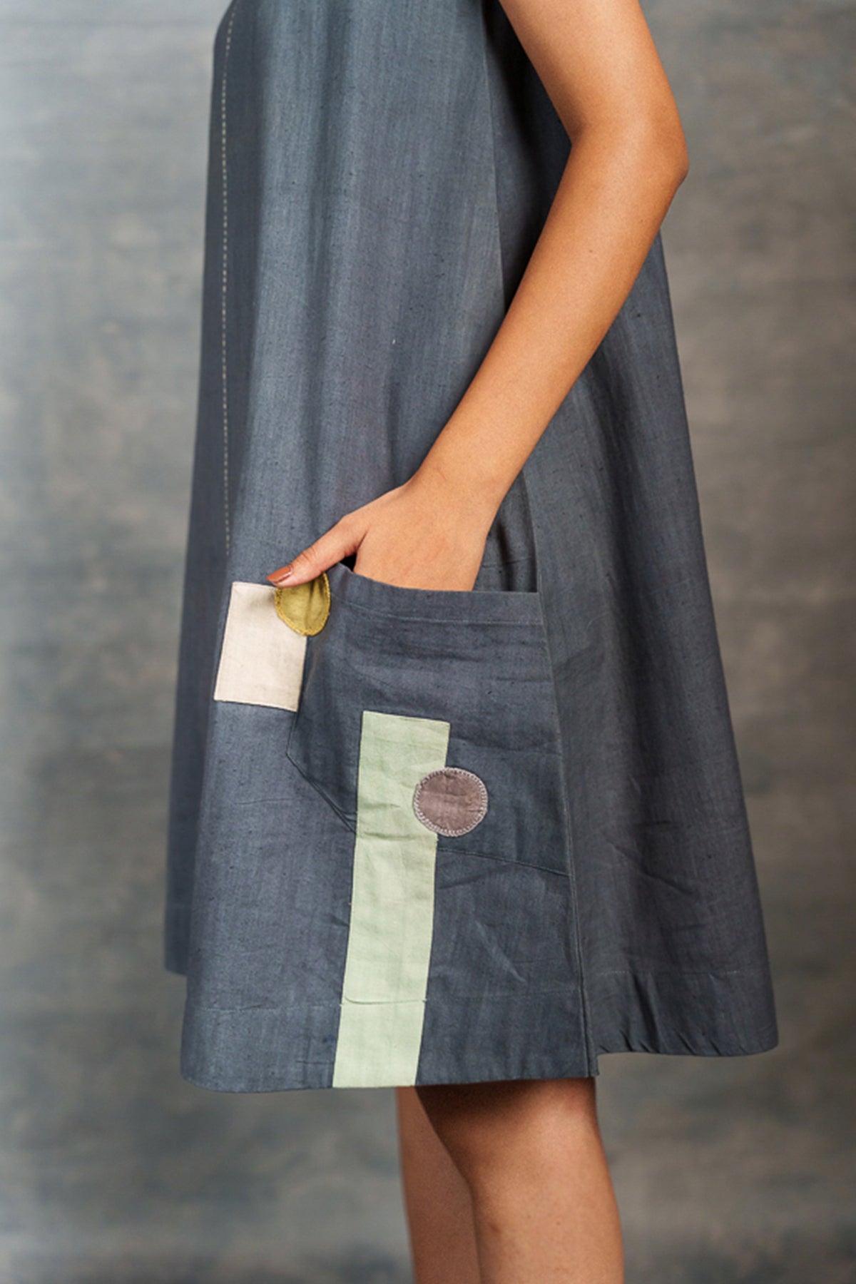 Black Patchwork Pocket Dress