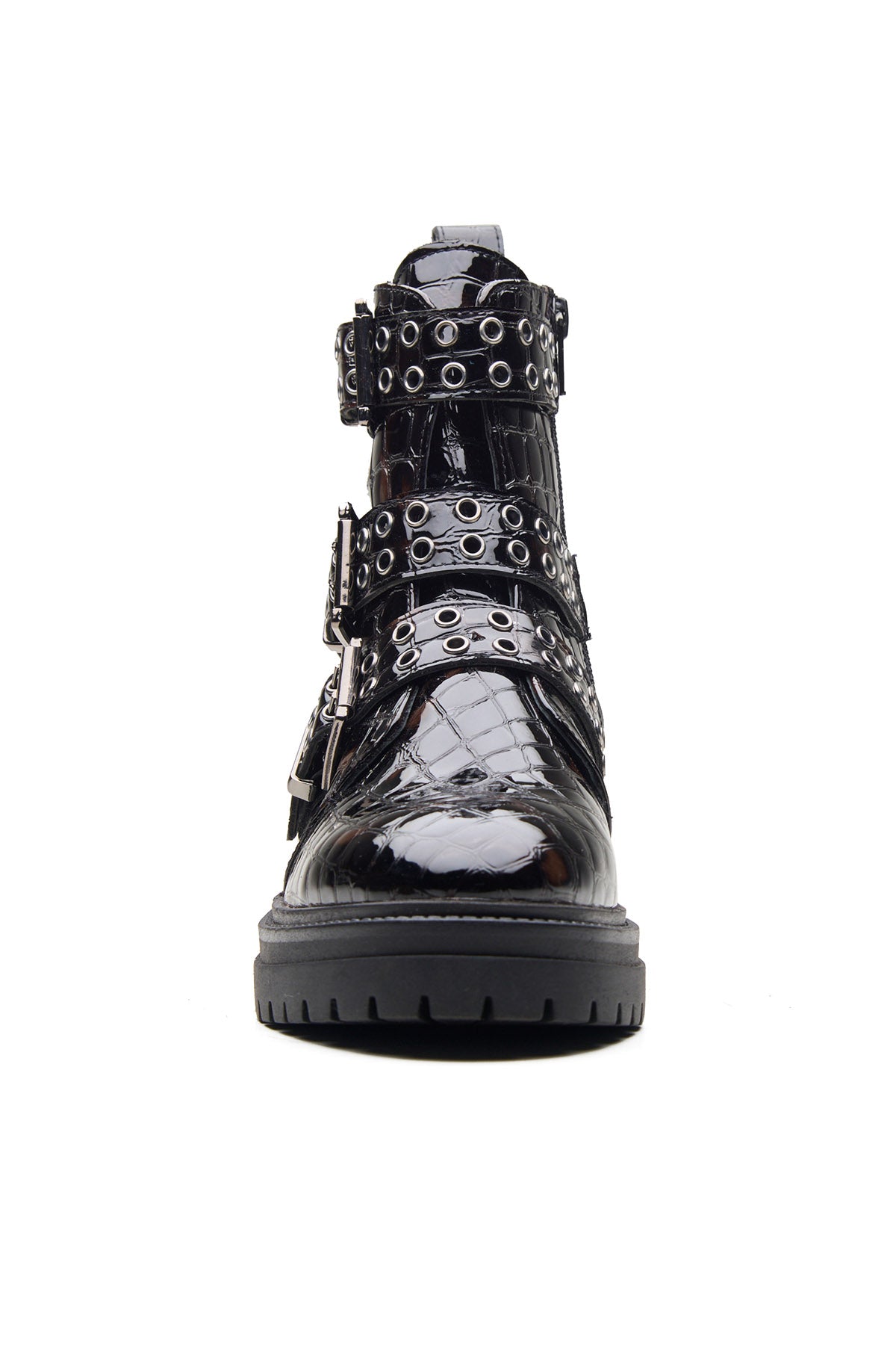 Black Patent Croco Leather Boots