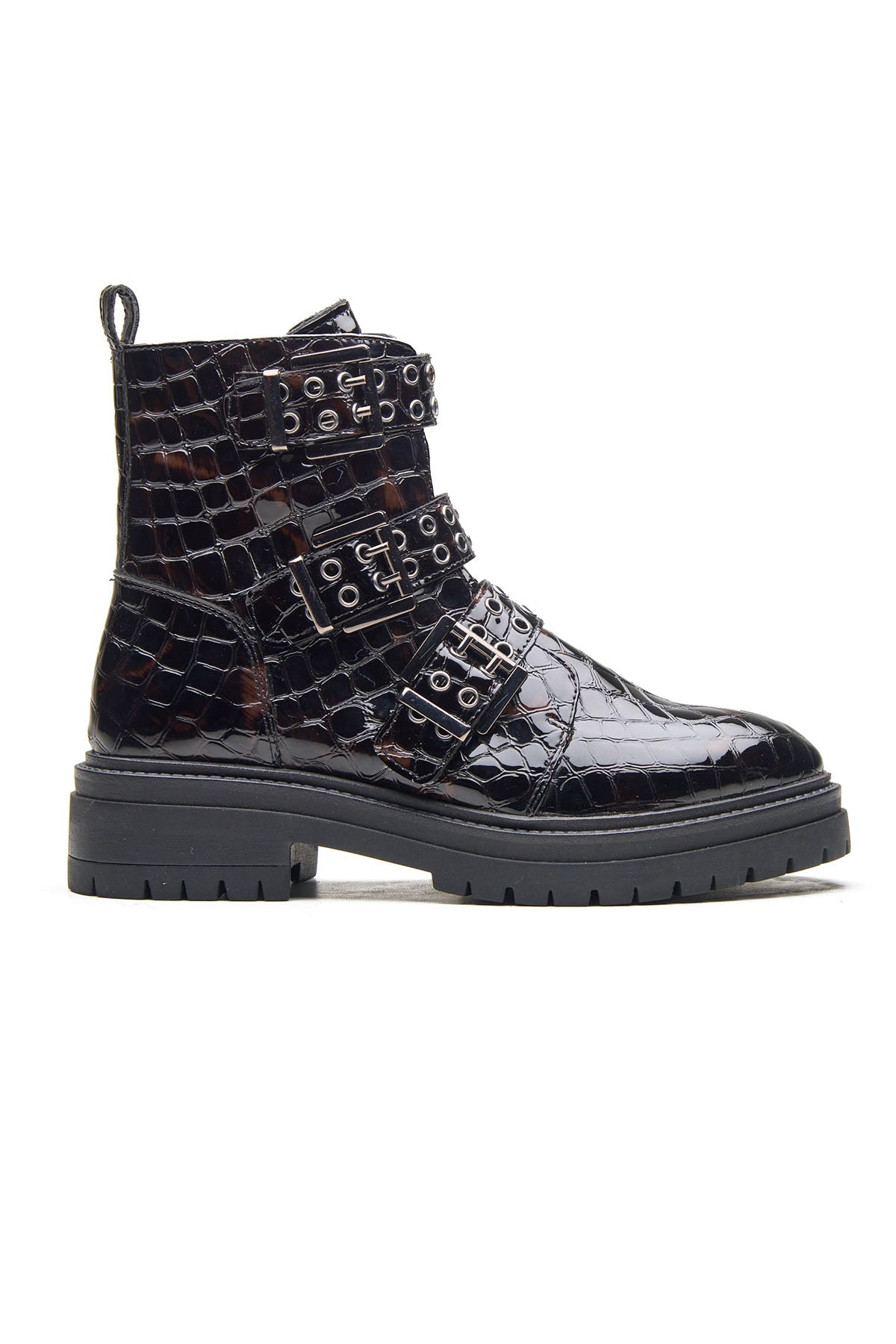 Black Patent Croco Leather Boots