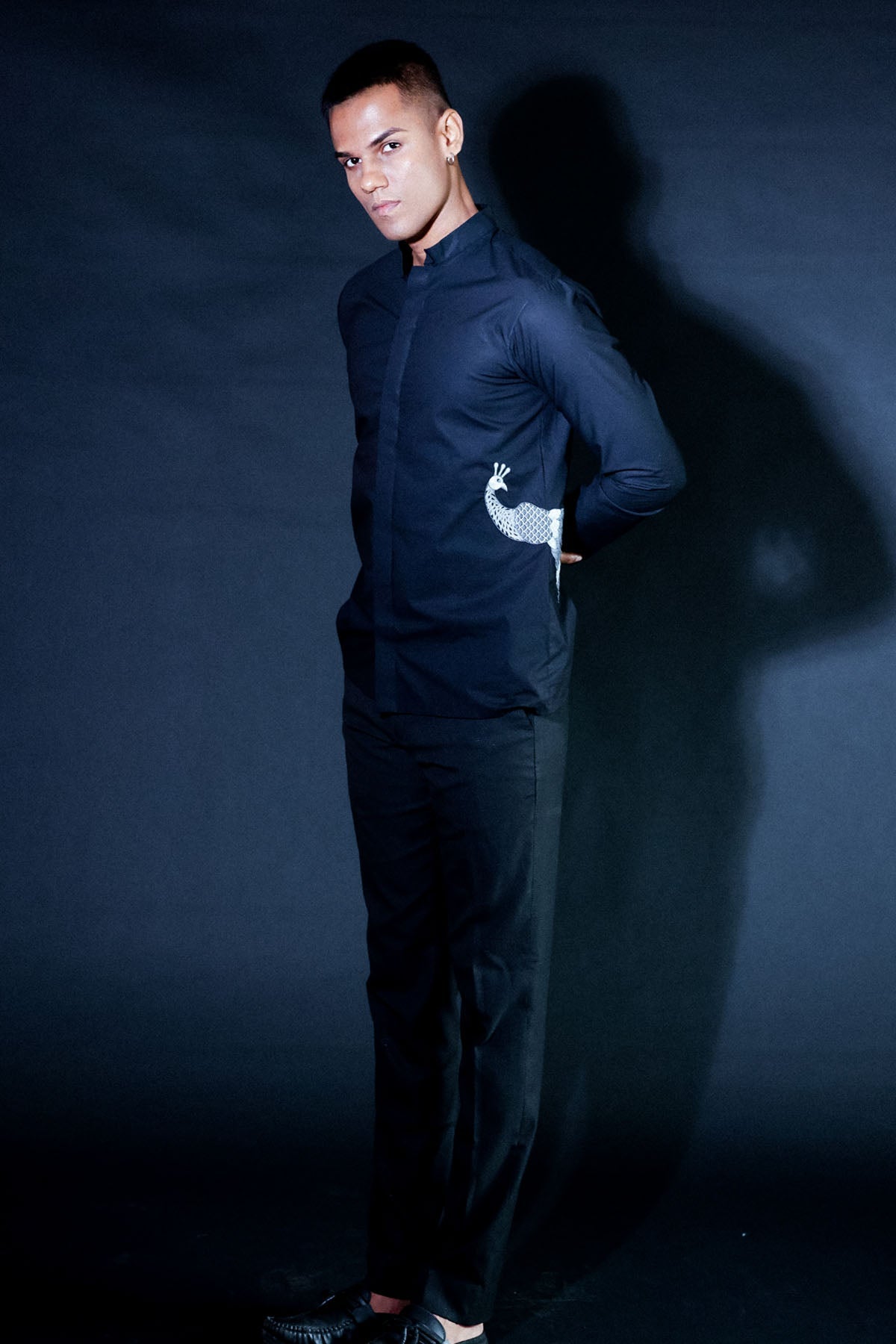 Arya Giri Black Peacock Embroidered Shirts for men online at ScrollnShops