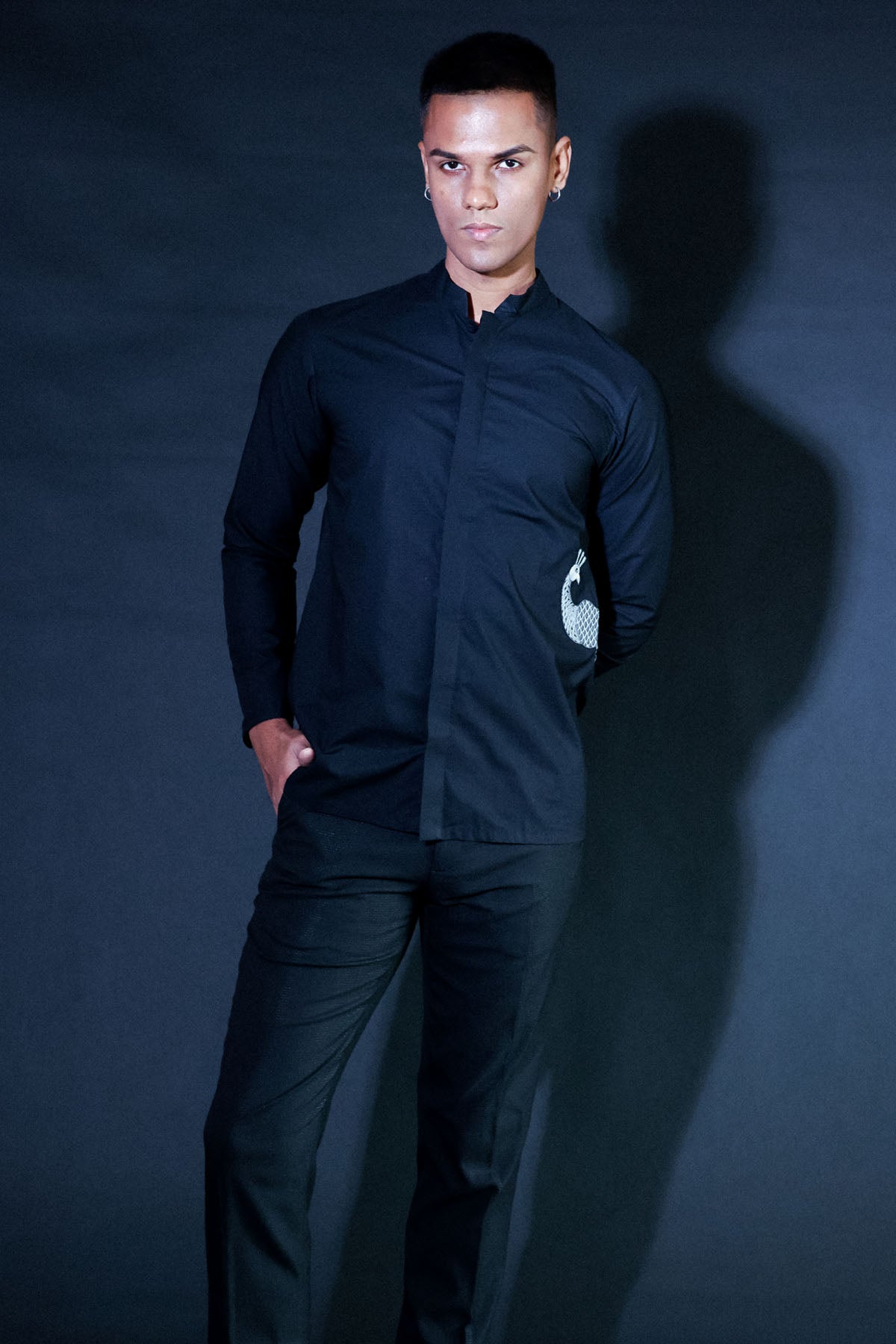 Buy Arya Giri Black Peacock Embroidered Shirt