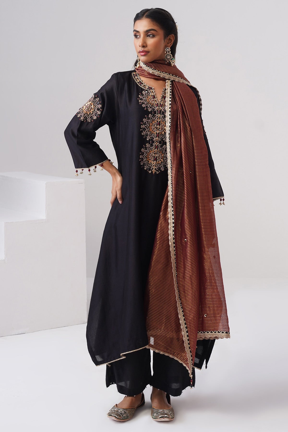 Buy Black Pearl & Zardozi Kurta Set for women by Ugna by Unnati online available at scrollnshops