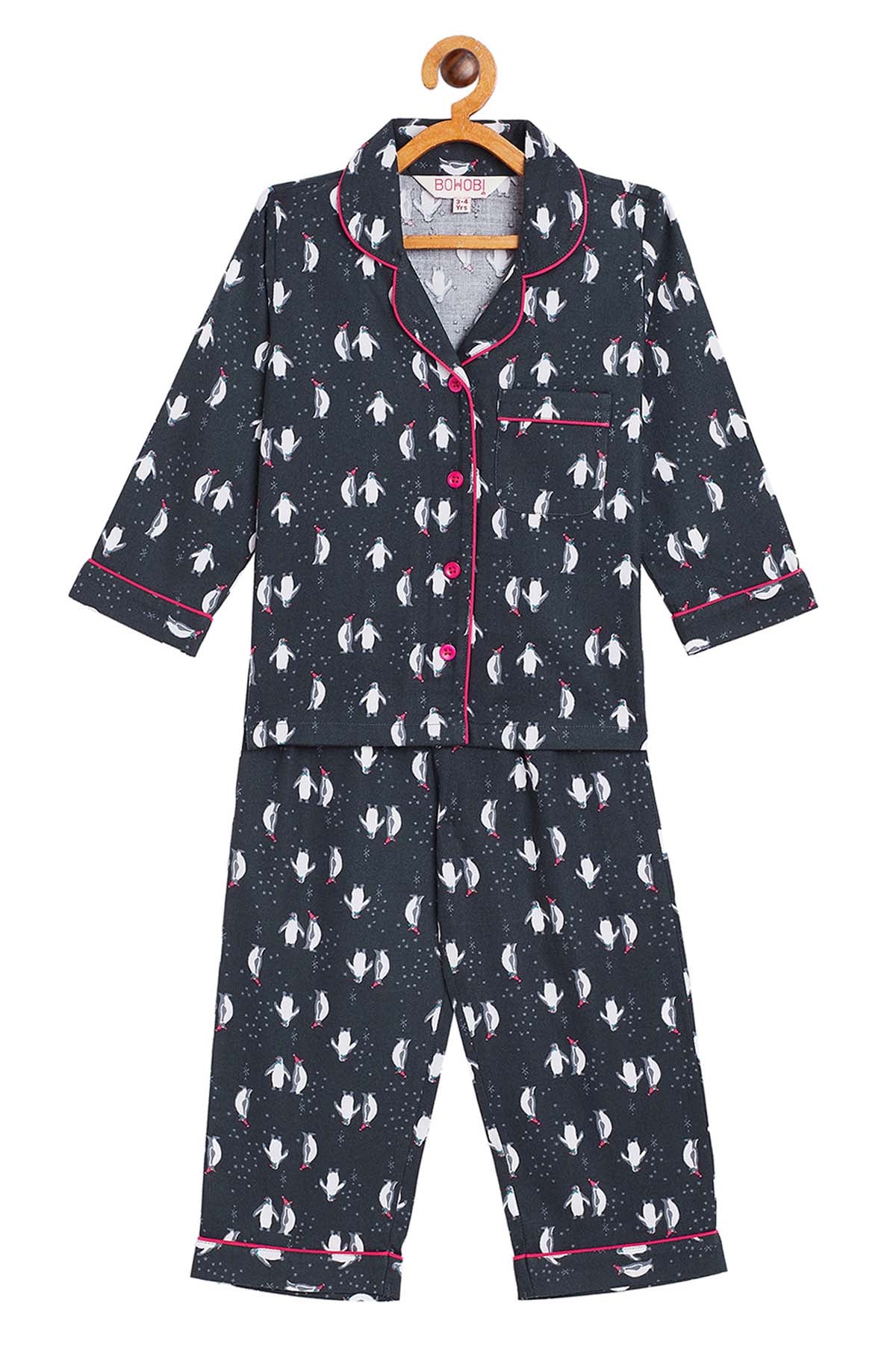 Bohobi Black Penguin Print Sleepwear for kids online at ScrollnShops