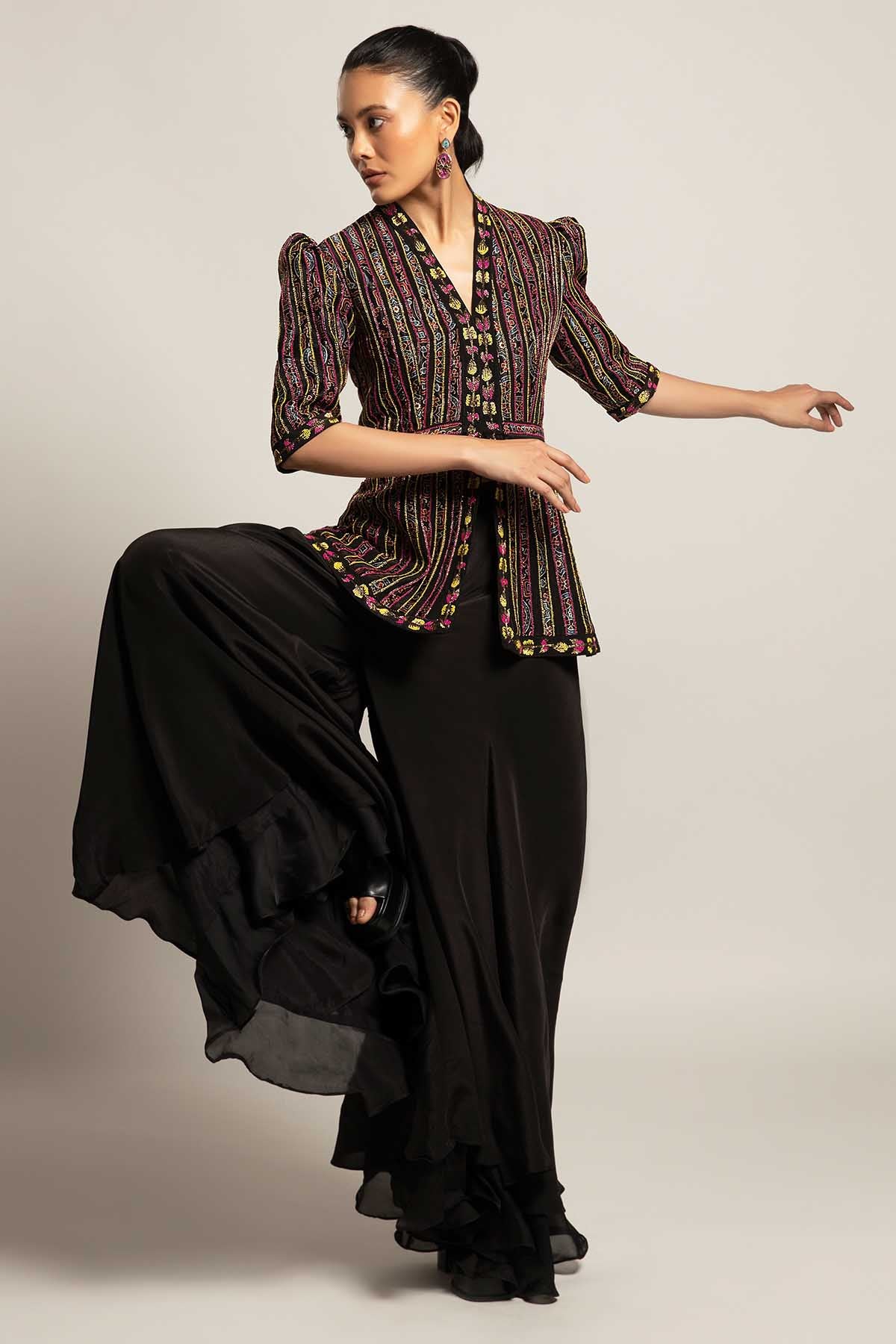 Black Peplum Top & Flare Pants