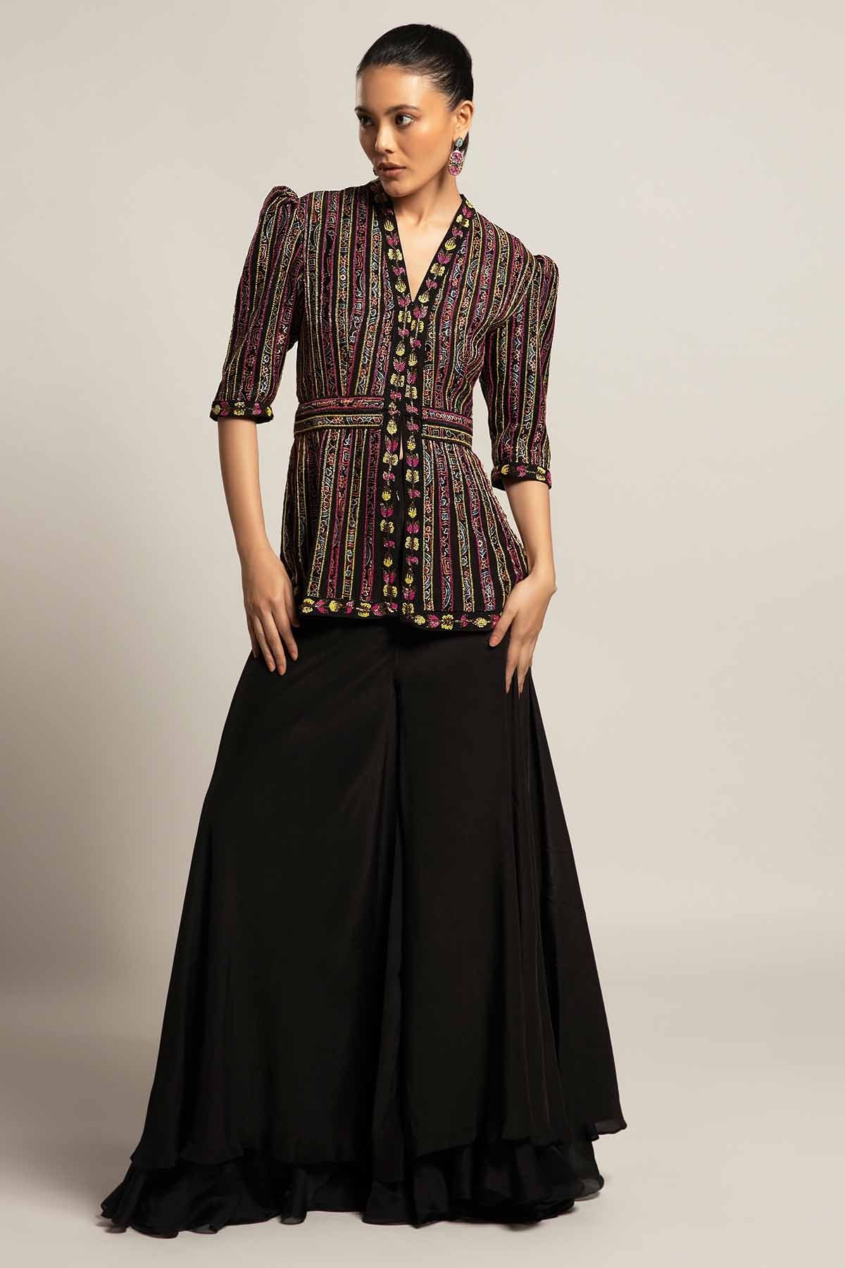 Buy Black Peplum Top & Flare Pants by Sejal Kamdar for women online at ScrollnShops