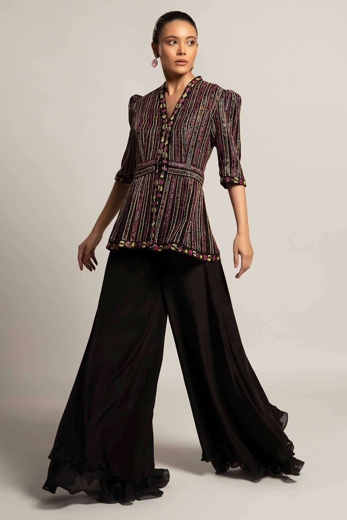 Black Peplum Top & Flare Pants