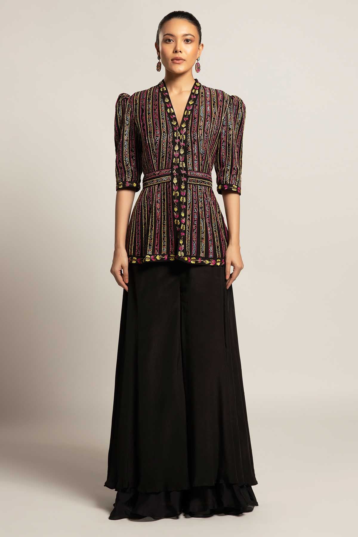 Black Peplum Top & Flare Pants